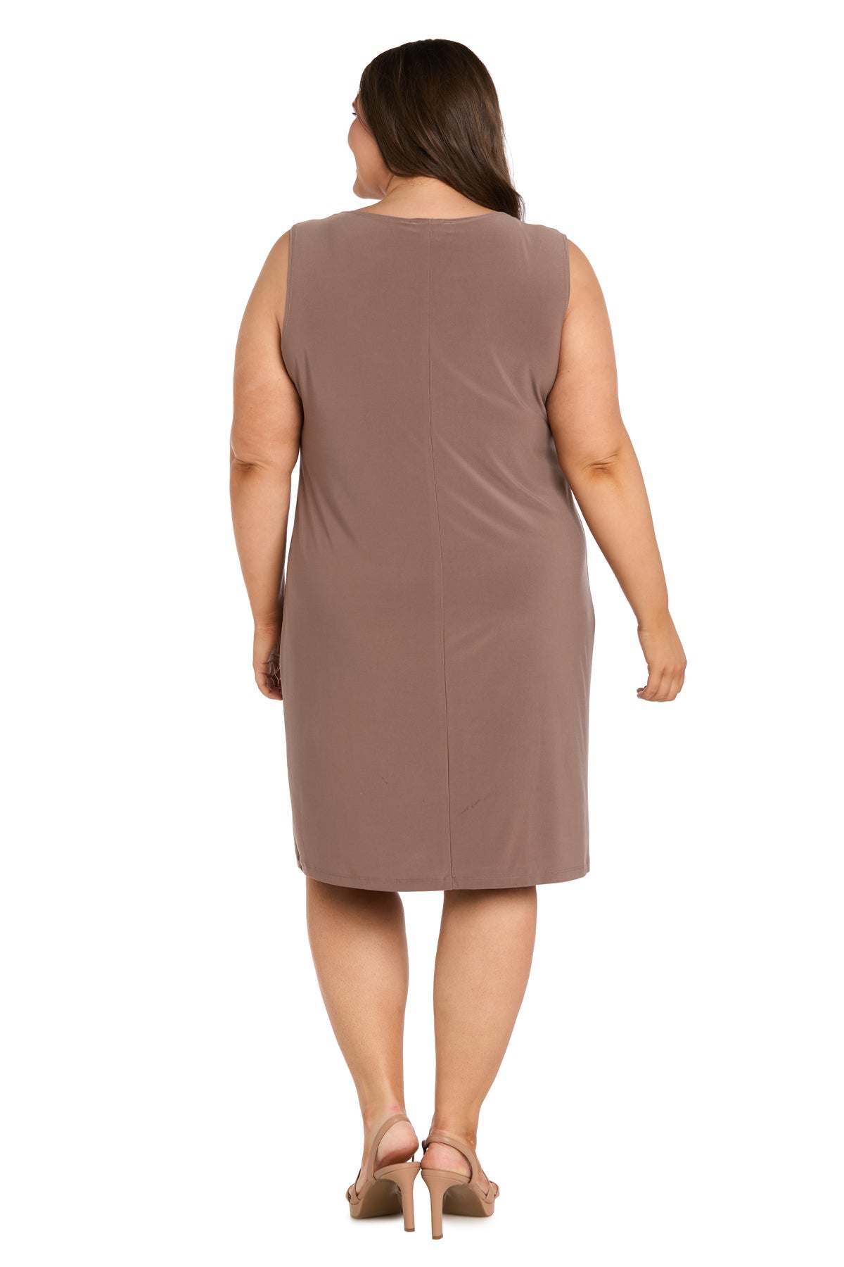 Mushroom R&M Richards 5496W Scoop-Neck Knee-Length Jersey Cocktail Metallic Dress