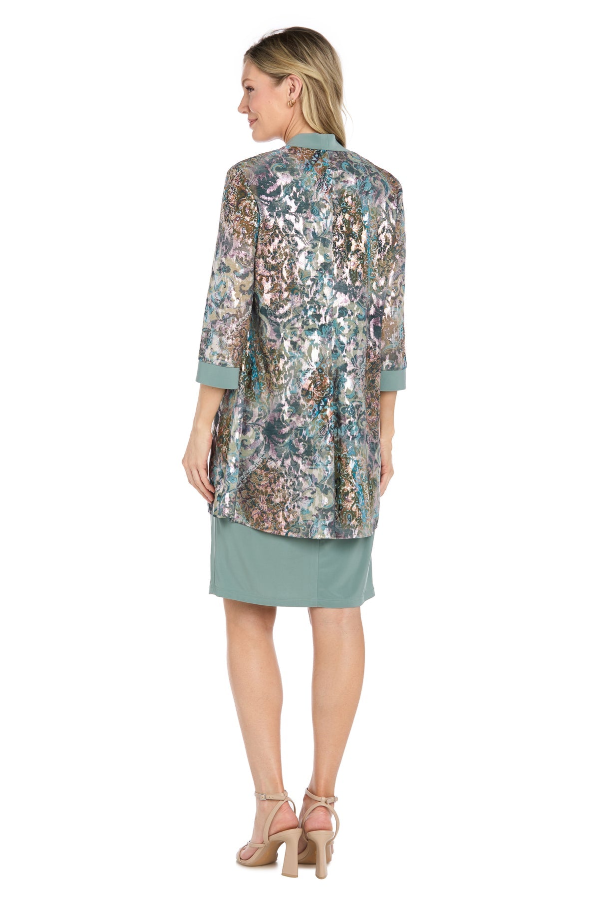 Slate R&M Richards 5496 Scoop-Neck Knee-Length Jersey Cocktail Dress Metallic Jacket