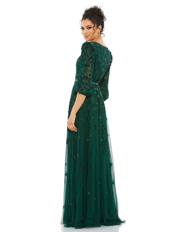 Formal Dresses Floral Beaded Formal Prom Long dress Deep Emerald