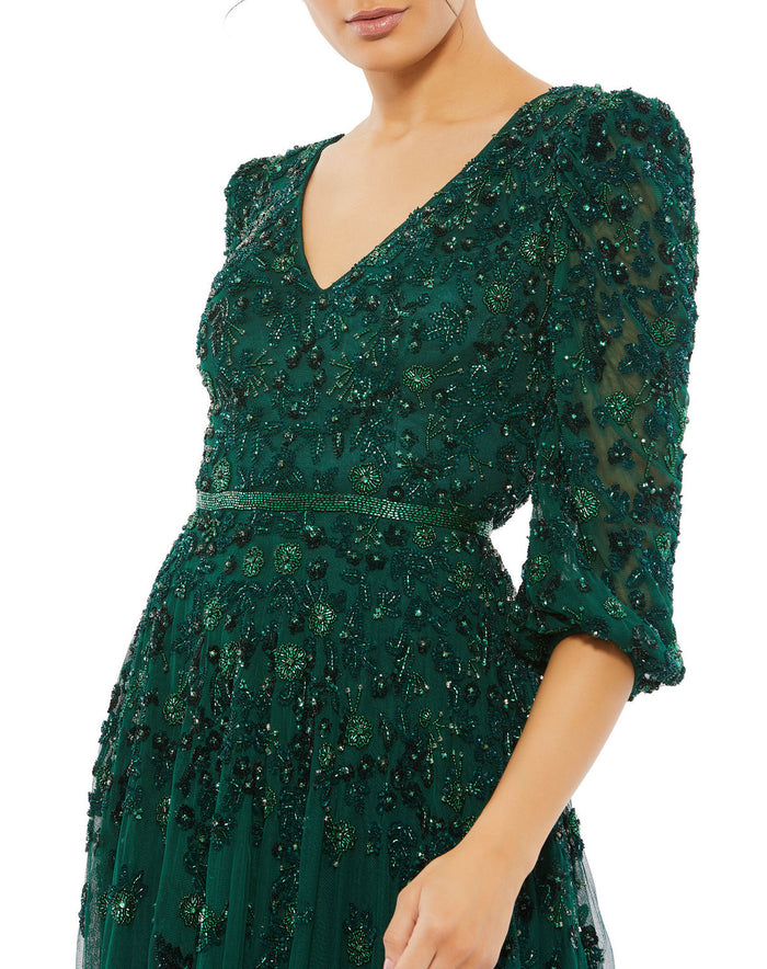 Formal Dresses Floral Beaded Formal Prom Long dress Deep Emerald