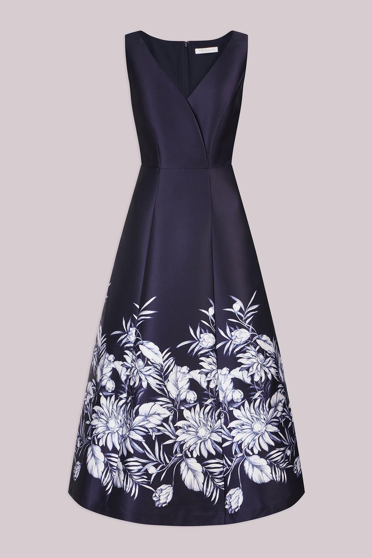 Tea-Length Mikado Floral Cocktail Dress Kay Unger 55111467