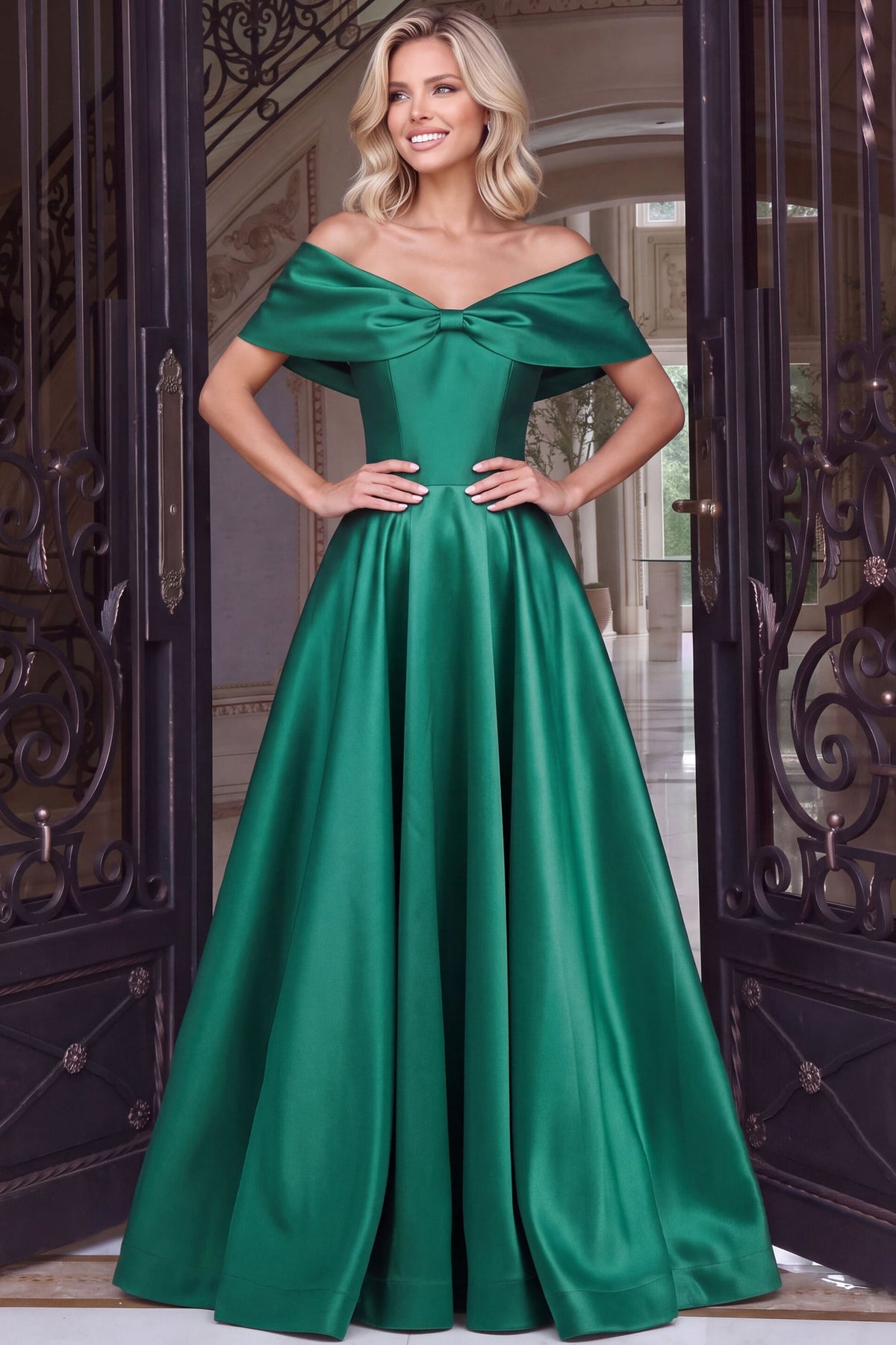 Off-the-Shoulder Floor-Length Satin Occasion Ball Gown Jovani 55122
