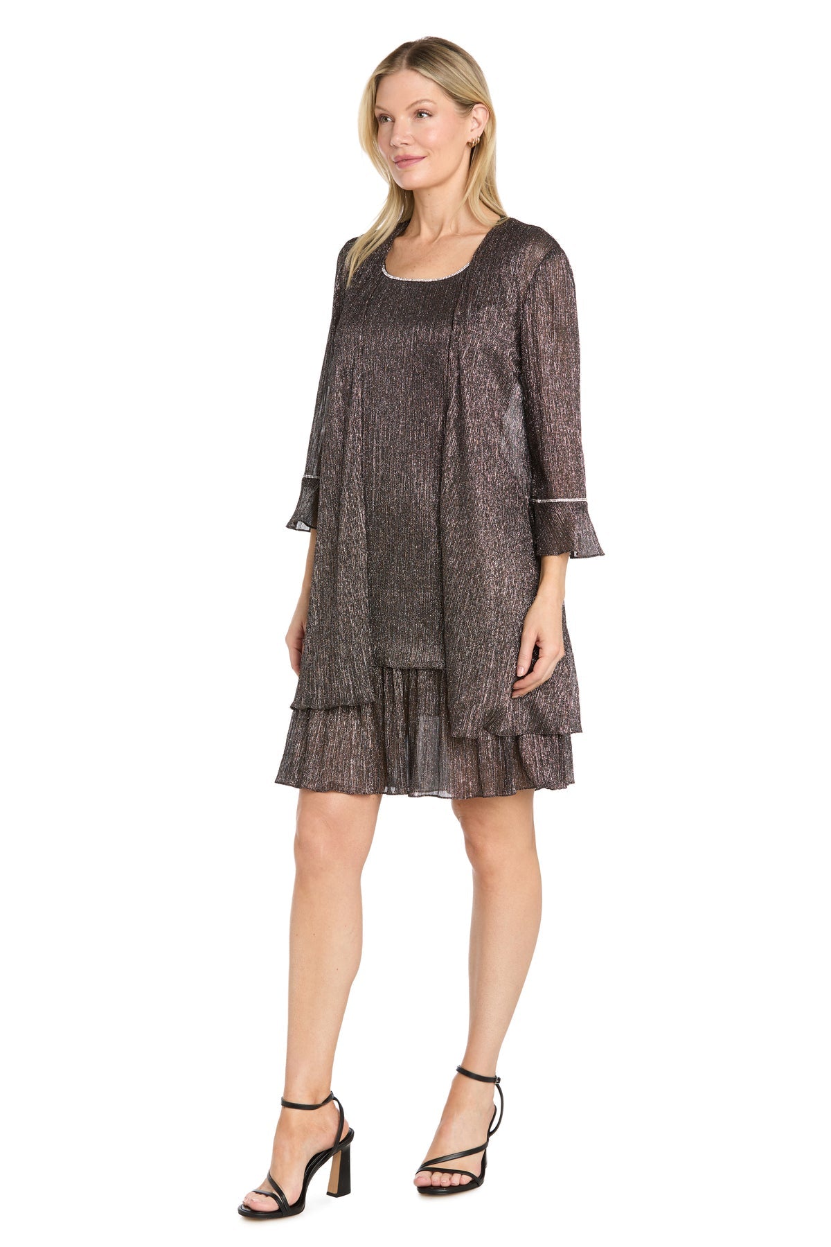 Black R&M Richards 5517 Scoop-Neck Short Chiffon Tiered Cocktail Dress Jacket