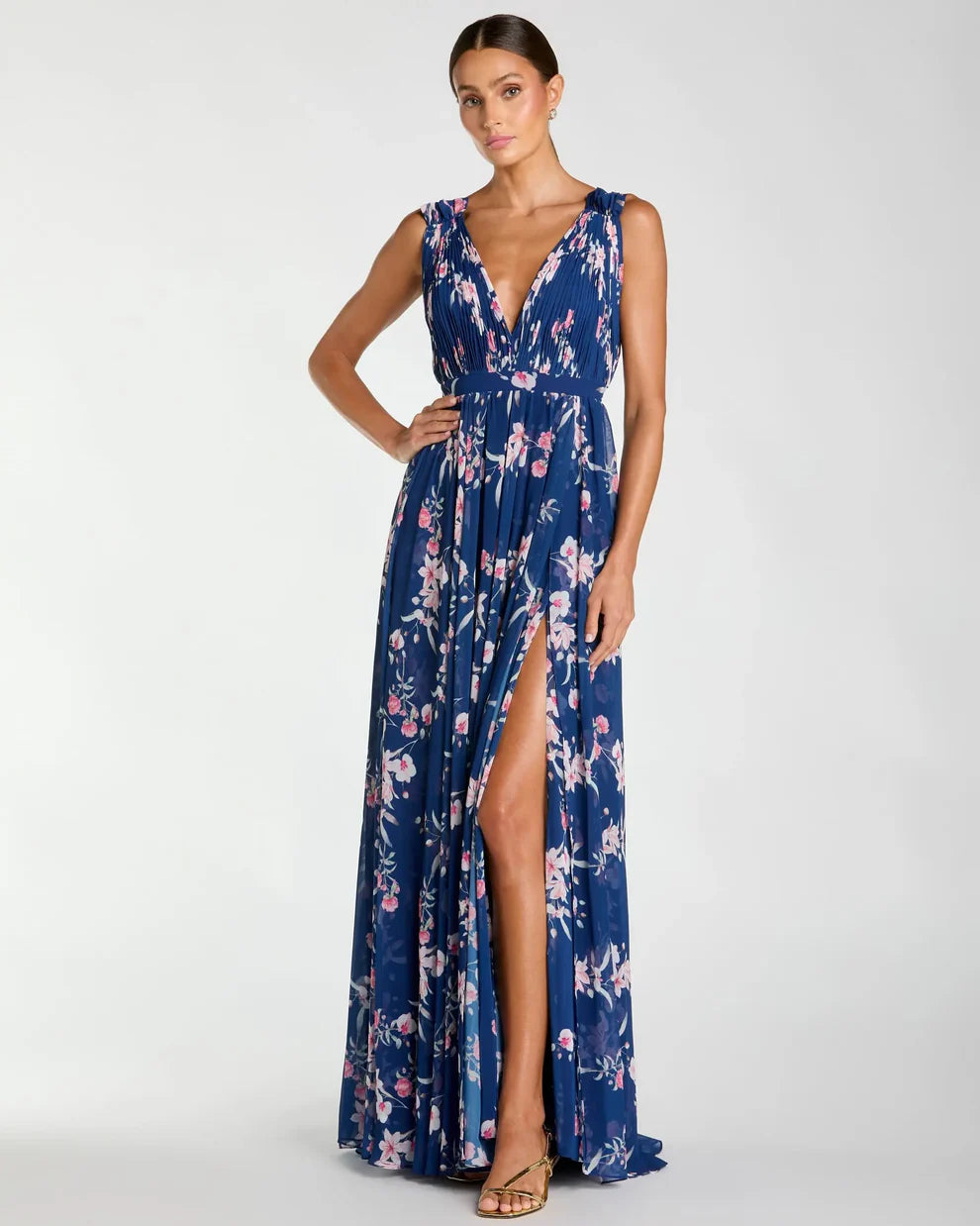 Formal Dresses Long Sleeveless Formal Chiffon Gown Blue Multi