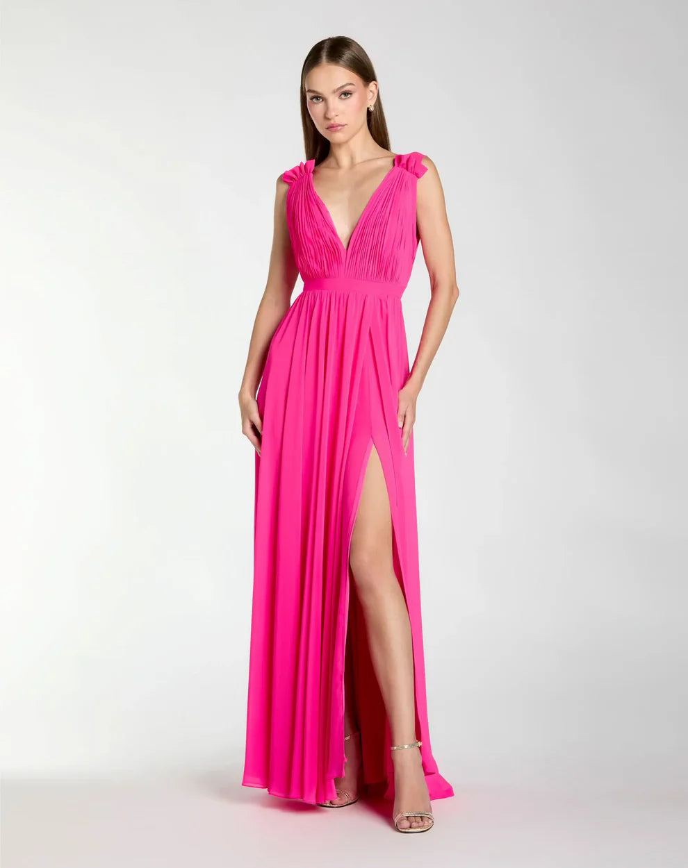 Formal Dresses Long Sleeveless Formal Chiffon Gown Hot Pink