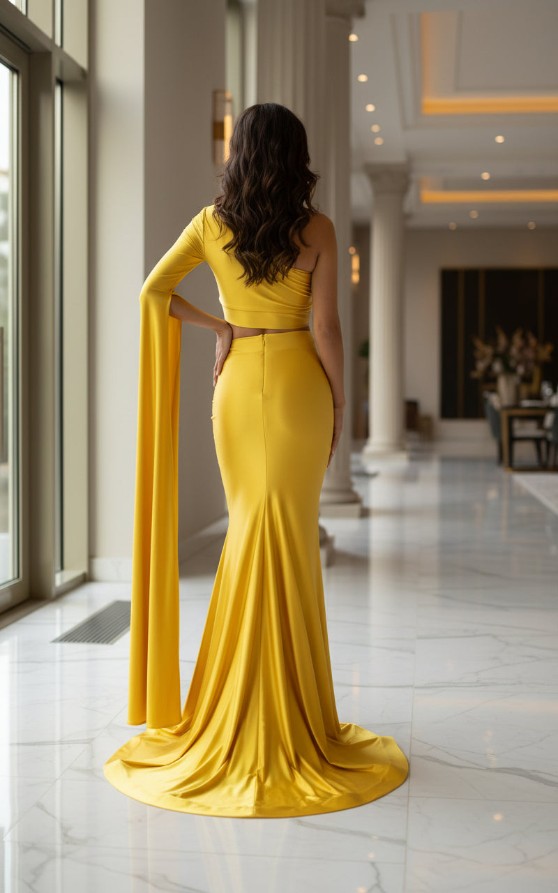 Prom Dresses Long Formal Fitted Two Piece Prom Dress Light Yellow