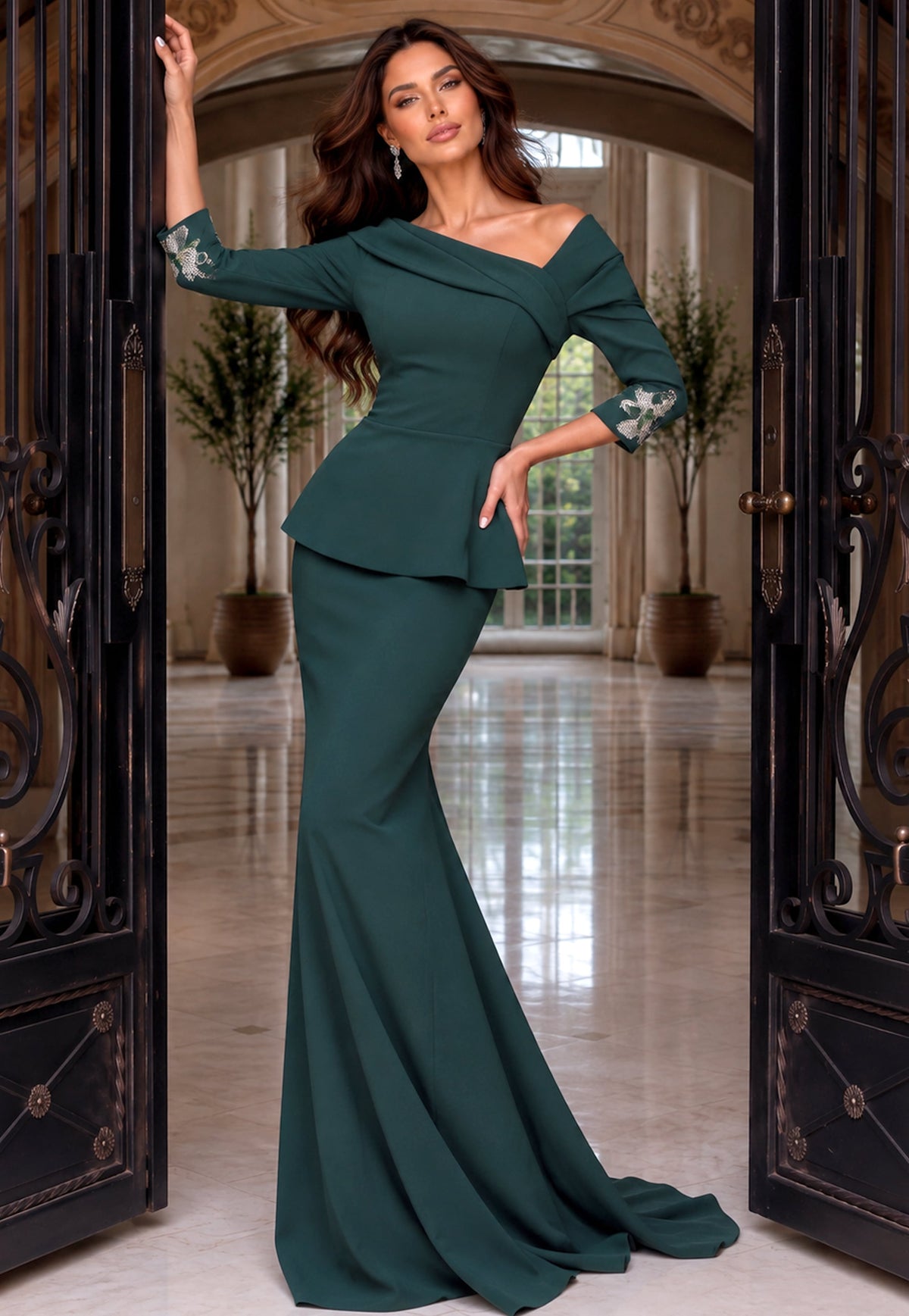 Off-the-Shoulder Floor-Length Crepe Occasion Mermaid Jovani 55619