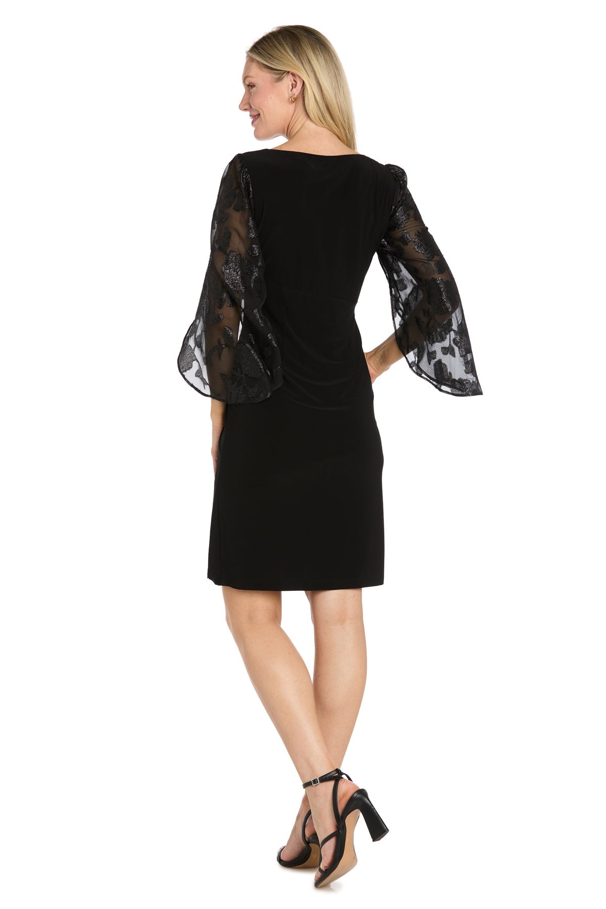 Black R&M Richards 5568 Boat Neck Knee-Length Jersey Cocktail Dress Capelet