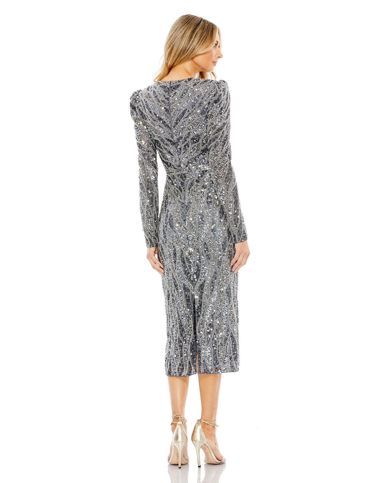 Cocktail Dresses Long Sleeve Cocktail Midi Sequin Dress Charcoal
