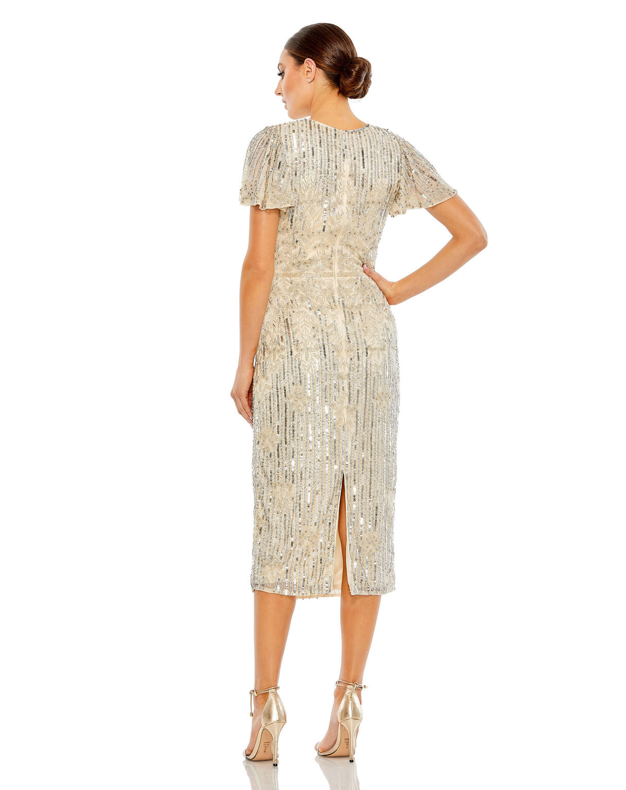 Cocktail Dresses Short Cocktail Midi Beaded Sequin Dress Nude Silver