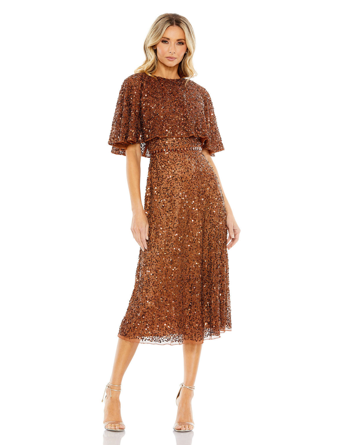 Mother of the Bride Dresses Short Mother of the Bride Sequin Cape Midi Dress Copper
