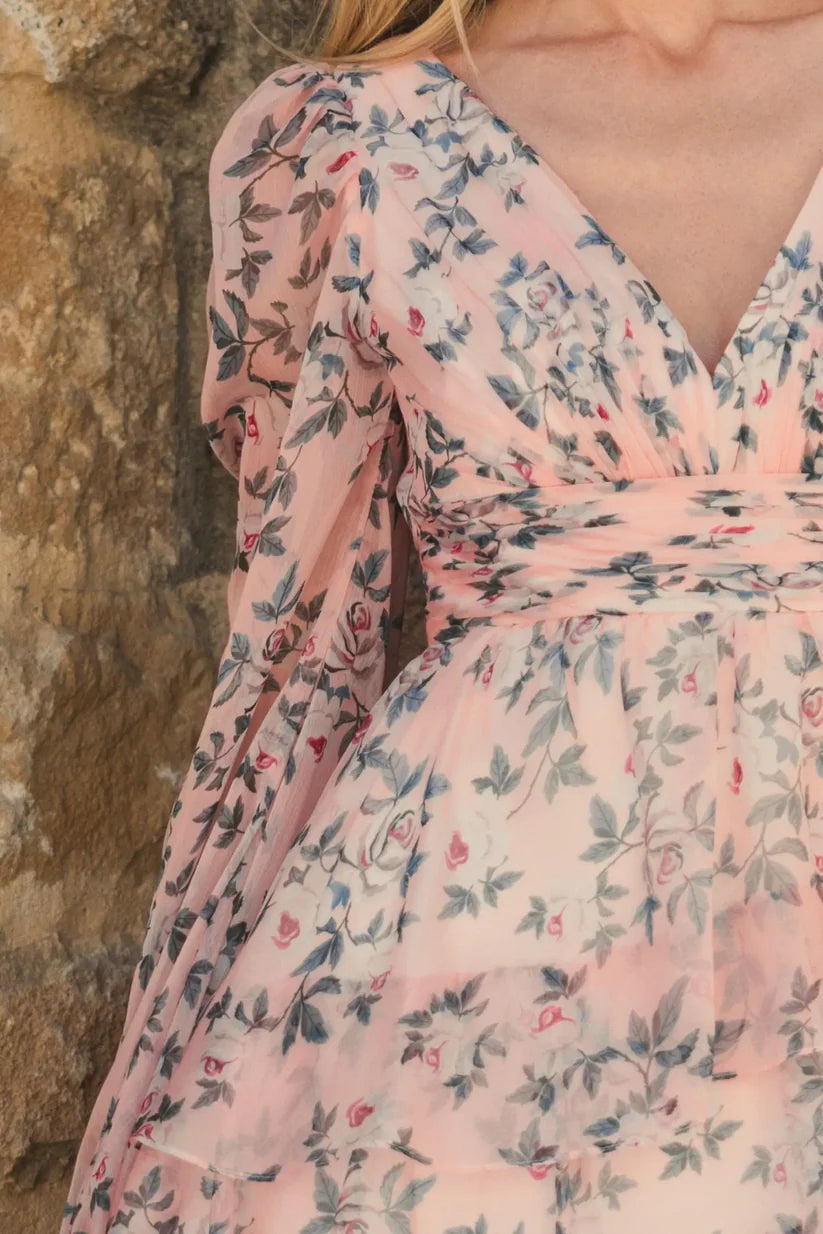 Formal Dresses Long Sleeve Floral High Low Dress Blush Multi