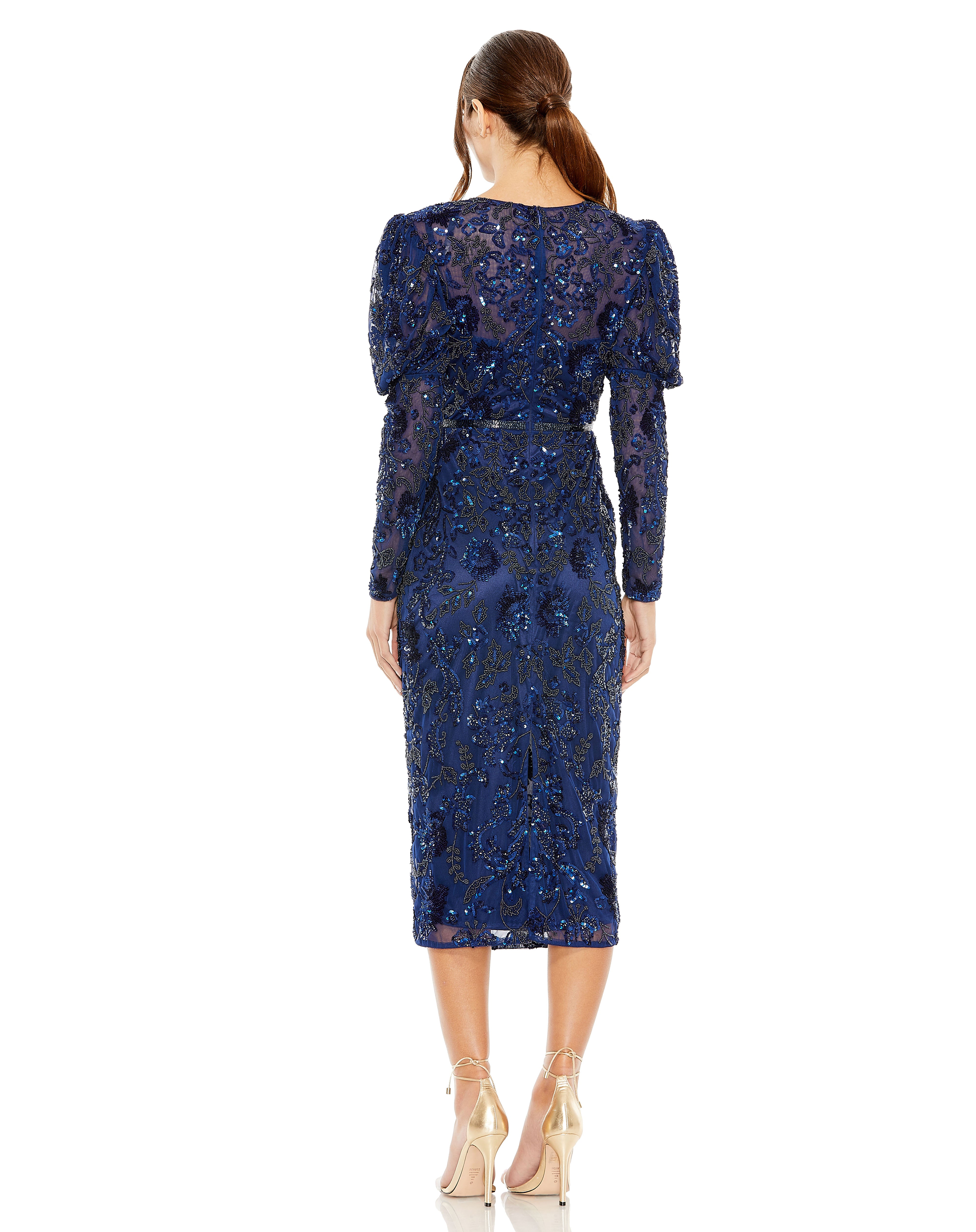 Cocktail Dresses Tea Length Long Sleeve Formal Dress Midnight