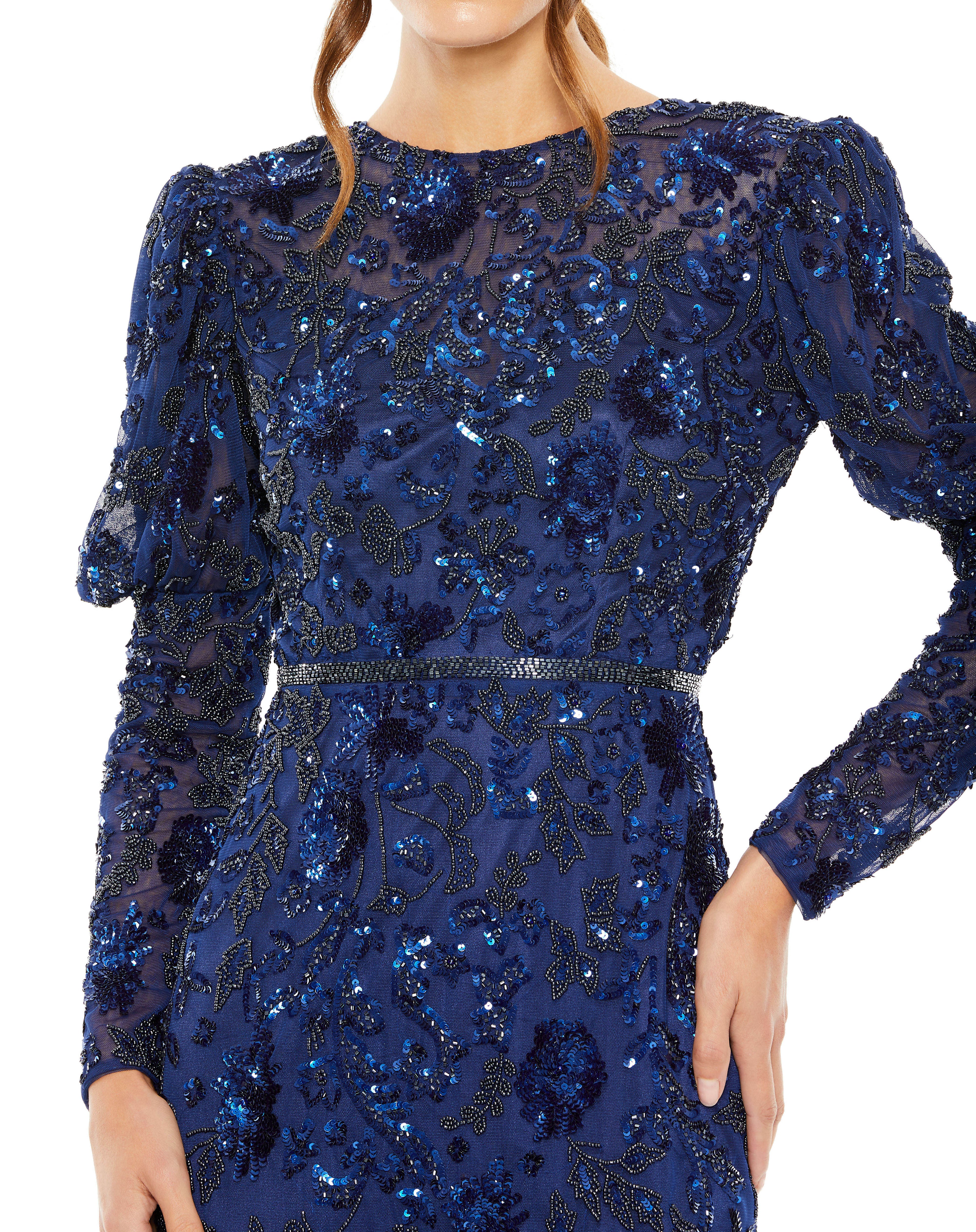 Cocktail Dresses Tea Length Long Sleeve Formal Dress Midnight