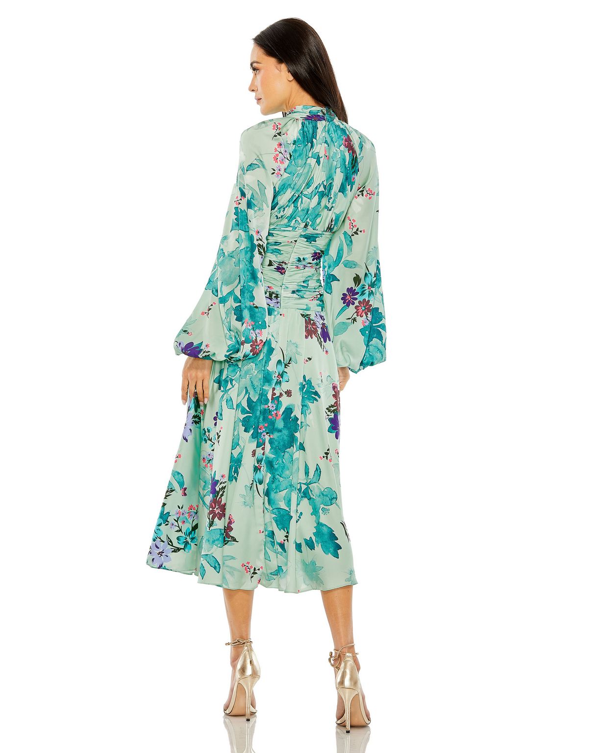 Formal Dresses Evening Slit Floral Tea Length Formal Dress Sage Multi