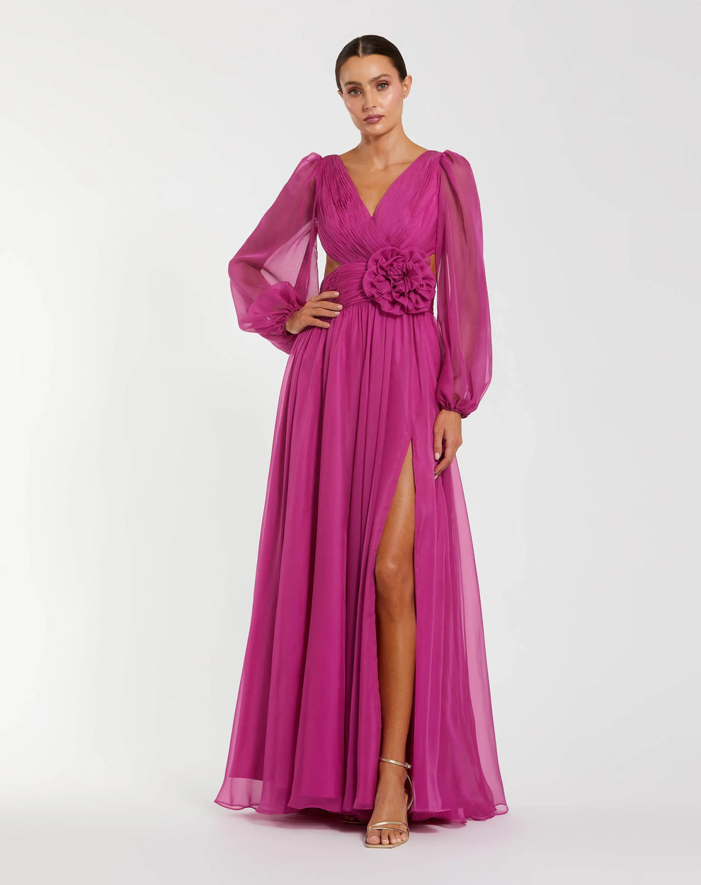 Mother of the Bride Dresses 3D Floral Applique Pleated A Line Mother of the Bride Dress Mac Duggal 56072 Magenta