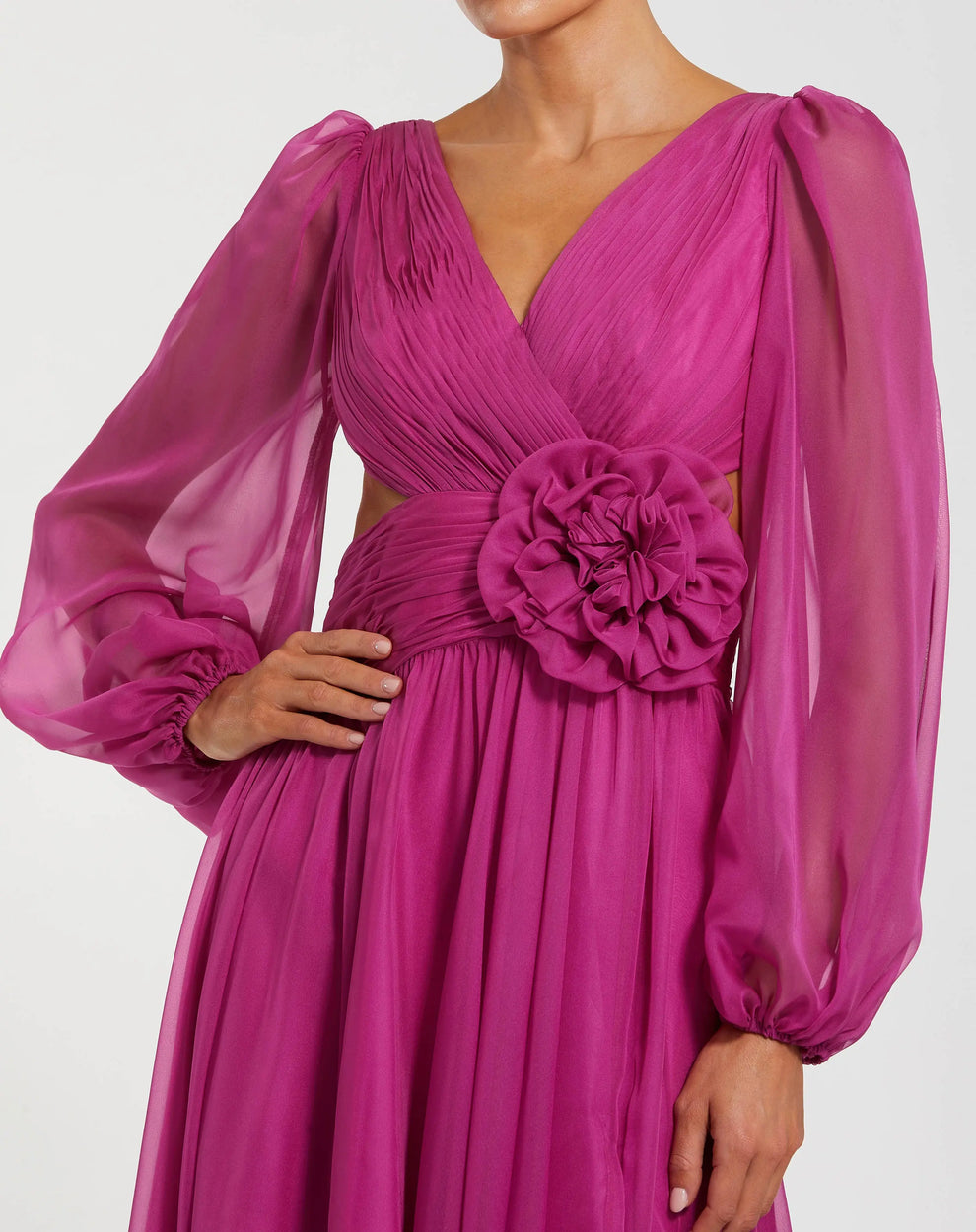 Mother of the Bride Dresses 3D Floral Applique Pleated A Line Mother of the Bride Dress Mac Duggal 56072 Magenta