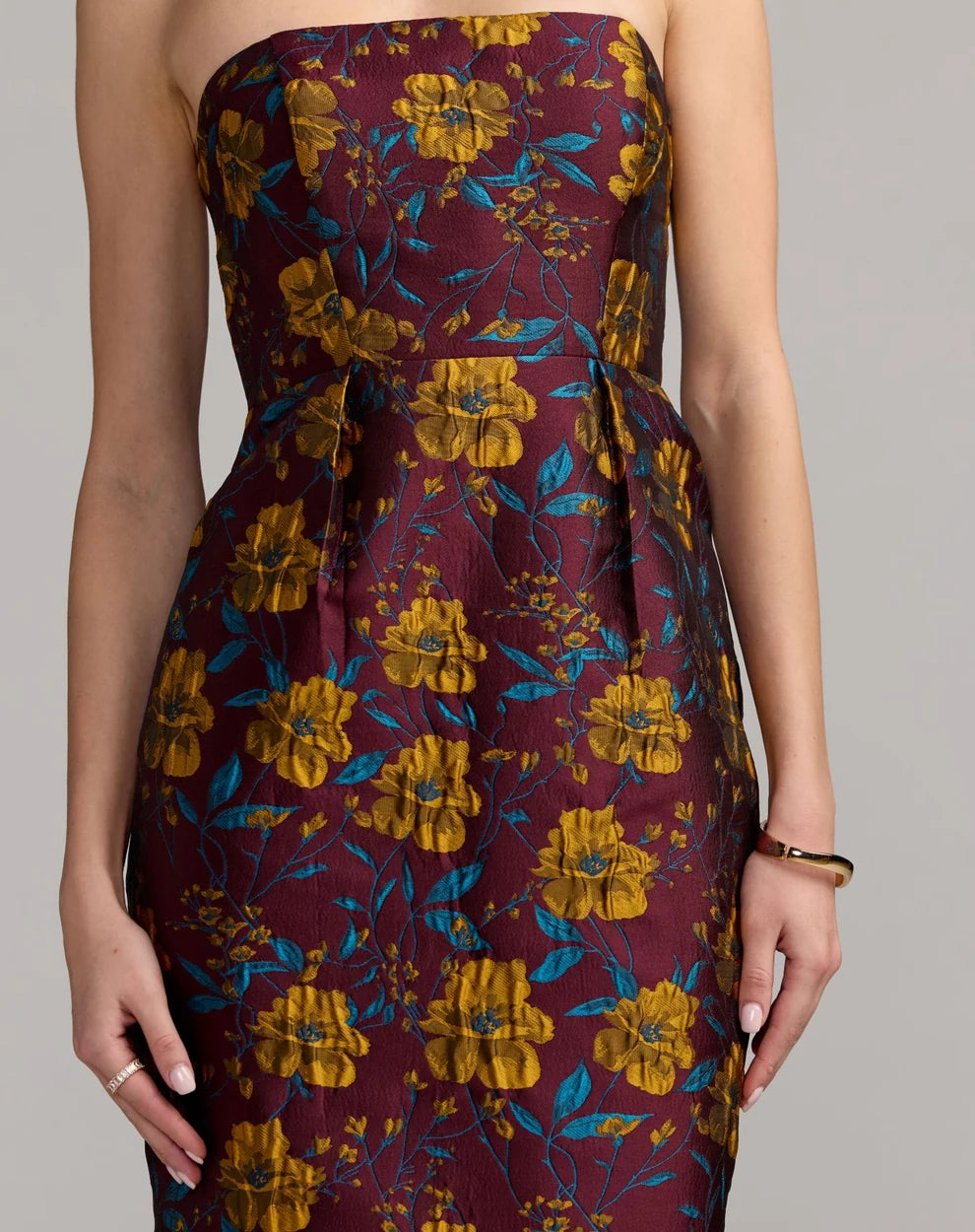 Cocktail Dresses Fitted Midi Floral Tea Length Cocktail Dress Plum Multi