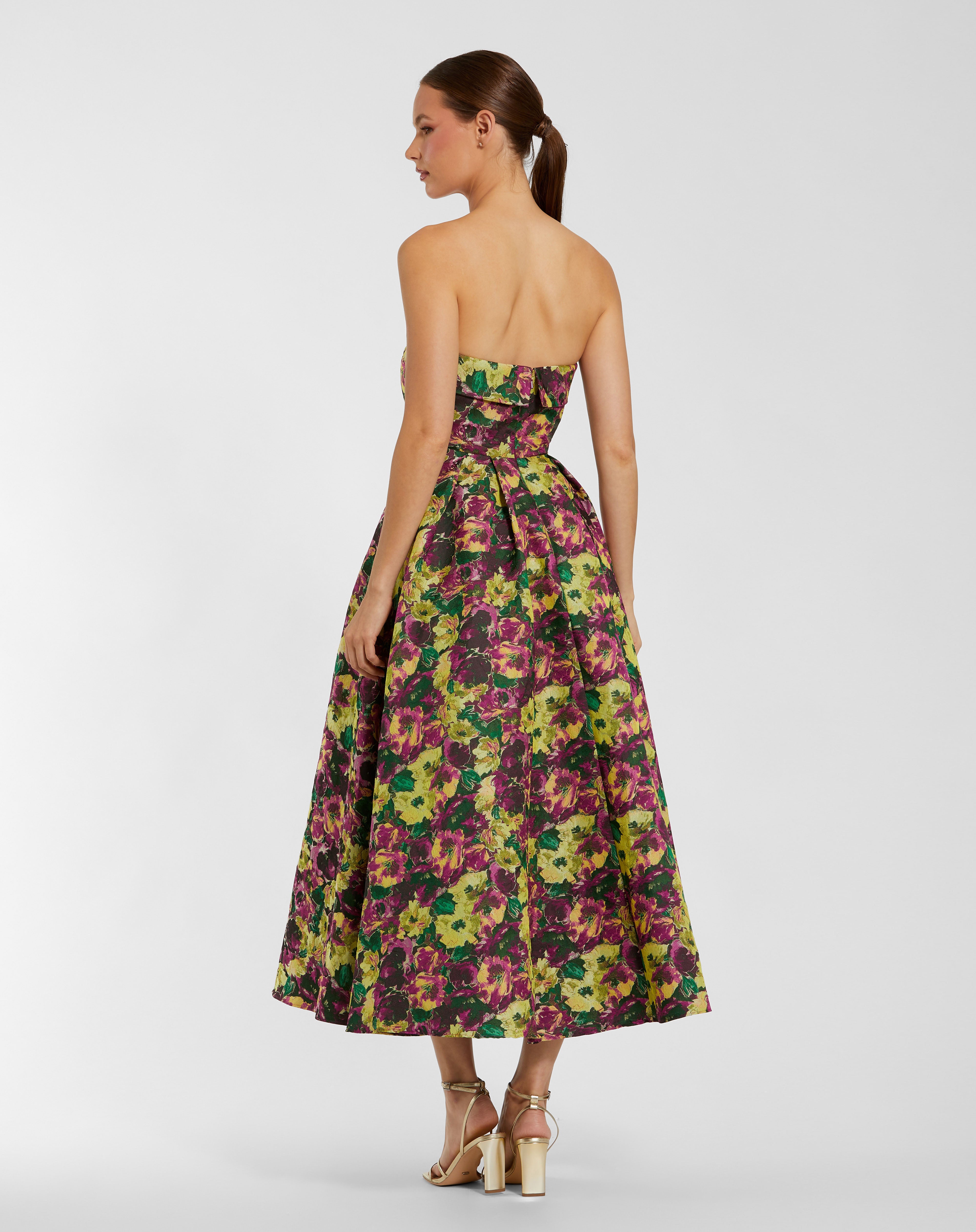 Strapless Curved Neck Floor-Length Satin Cocktail A-Line Mac Duggal 56165