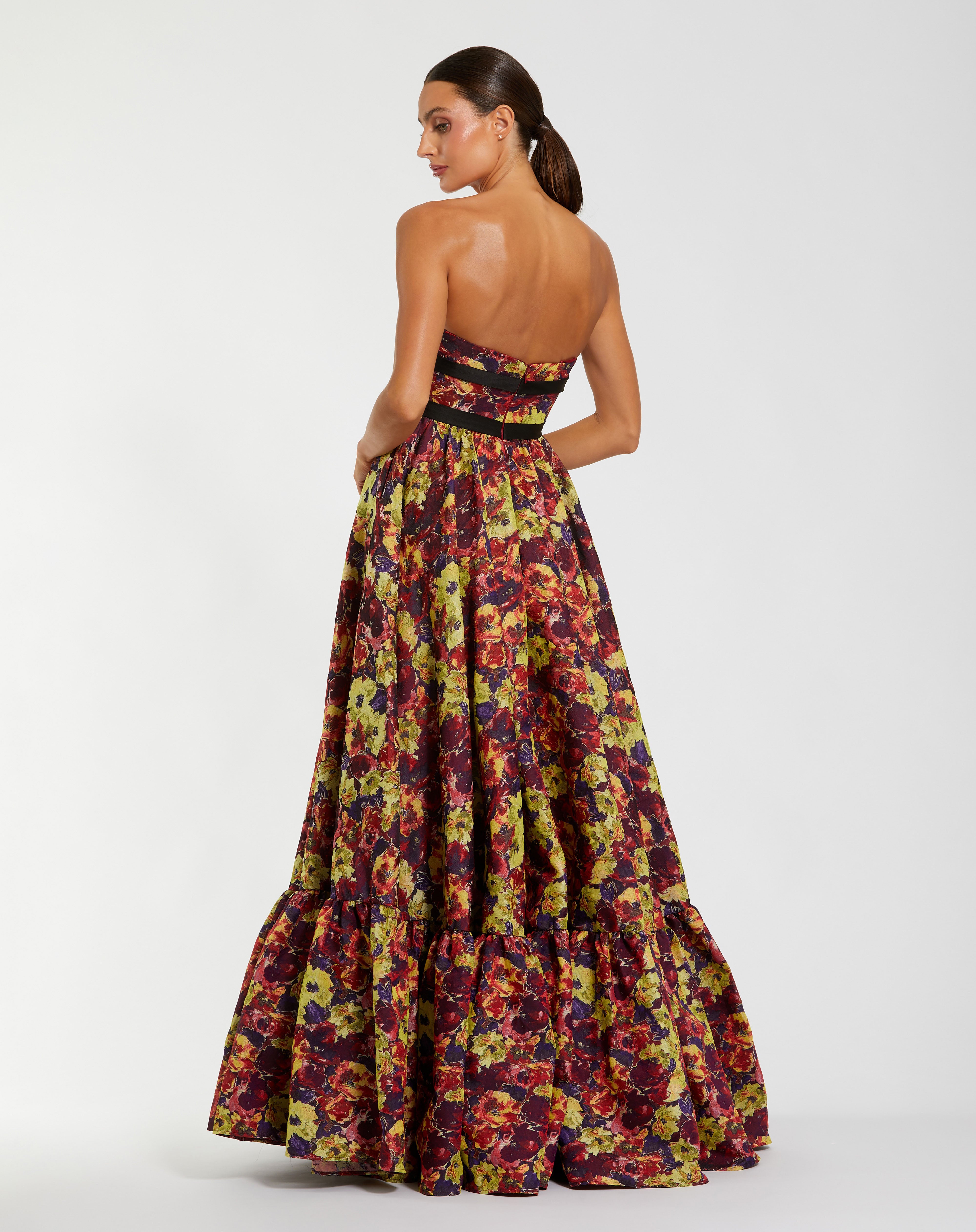 Strapless Curved Neck Floor-Length Satin Evening Ball Gown Mac Duggal 56166