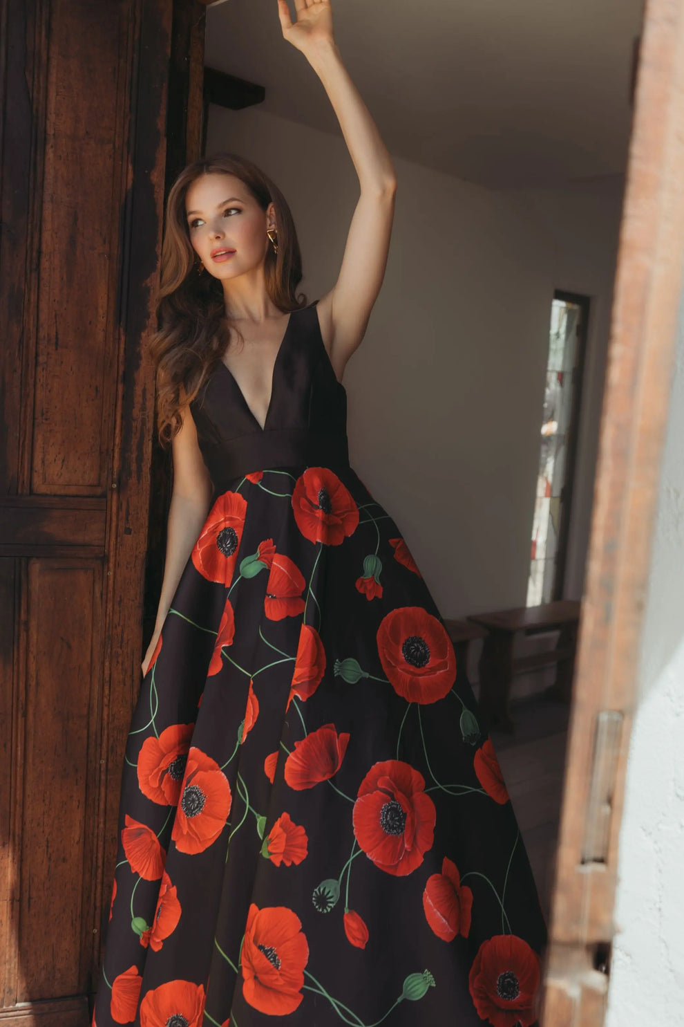 Formal Dresses Ball Gown Floral Print Long Formal Dress Mac Duggal 56181 Poppy Multi