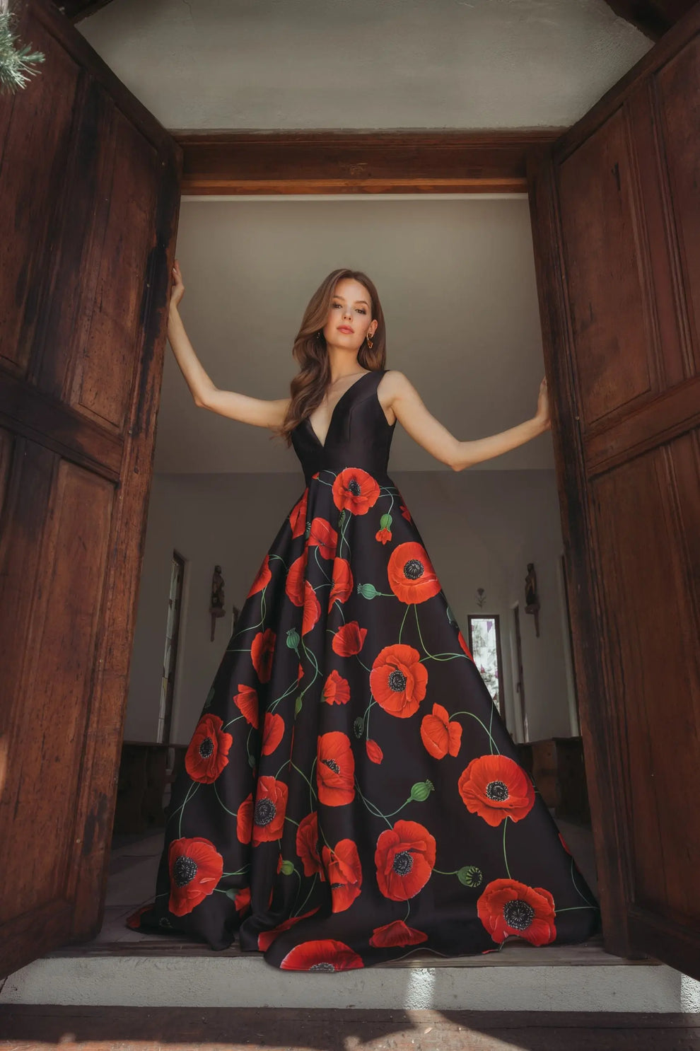 Formal Dresses Ball Gown Floral Print Long Formal Dress Mac Duggal 56181 Poppy Multi