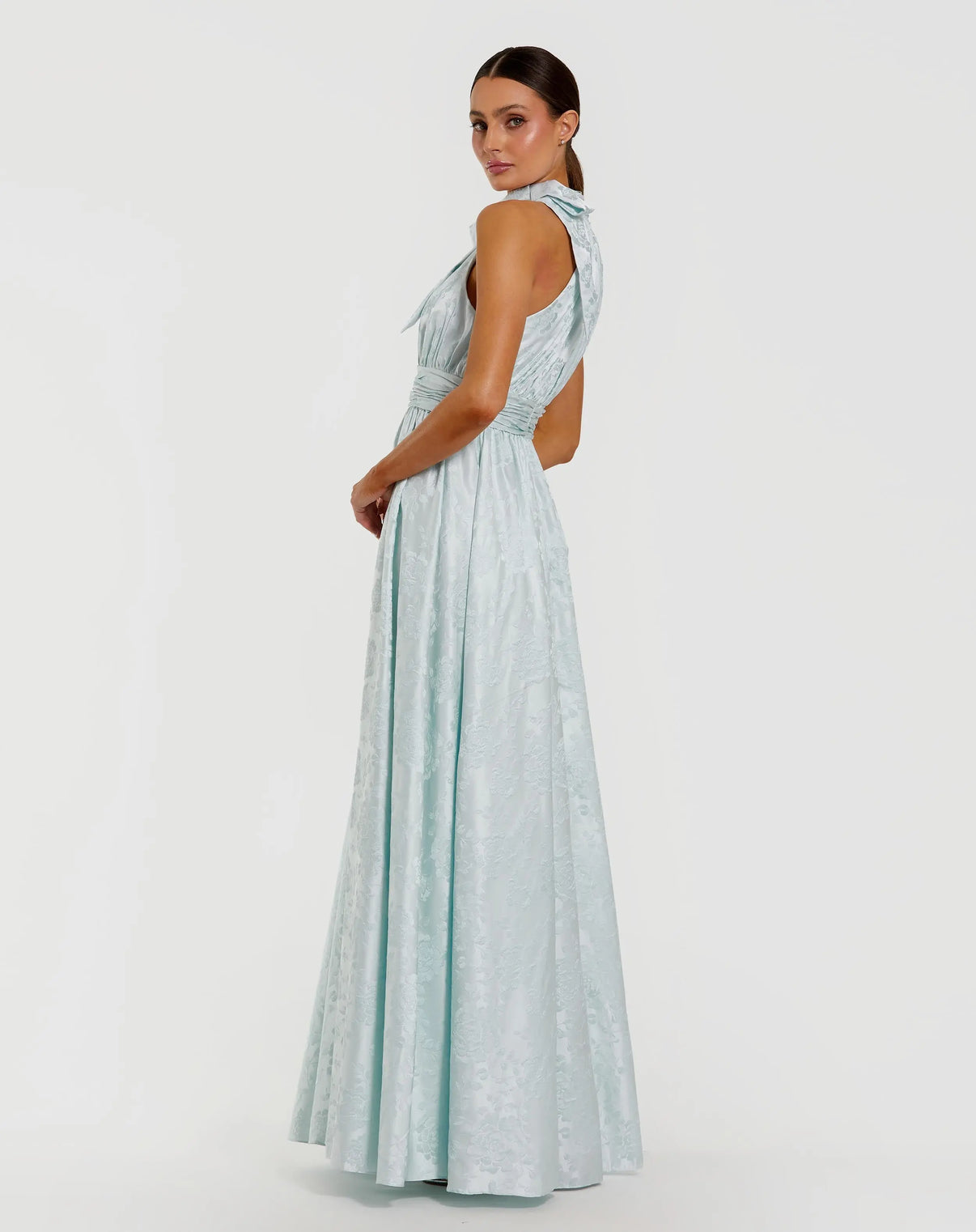 Halter Neck Long Satin Formal Dress by Mac Duggal 56246 in Powder Blue