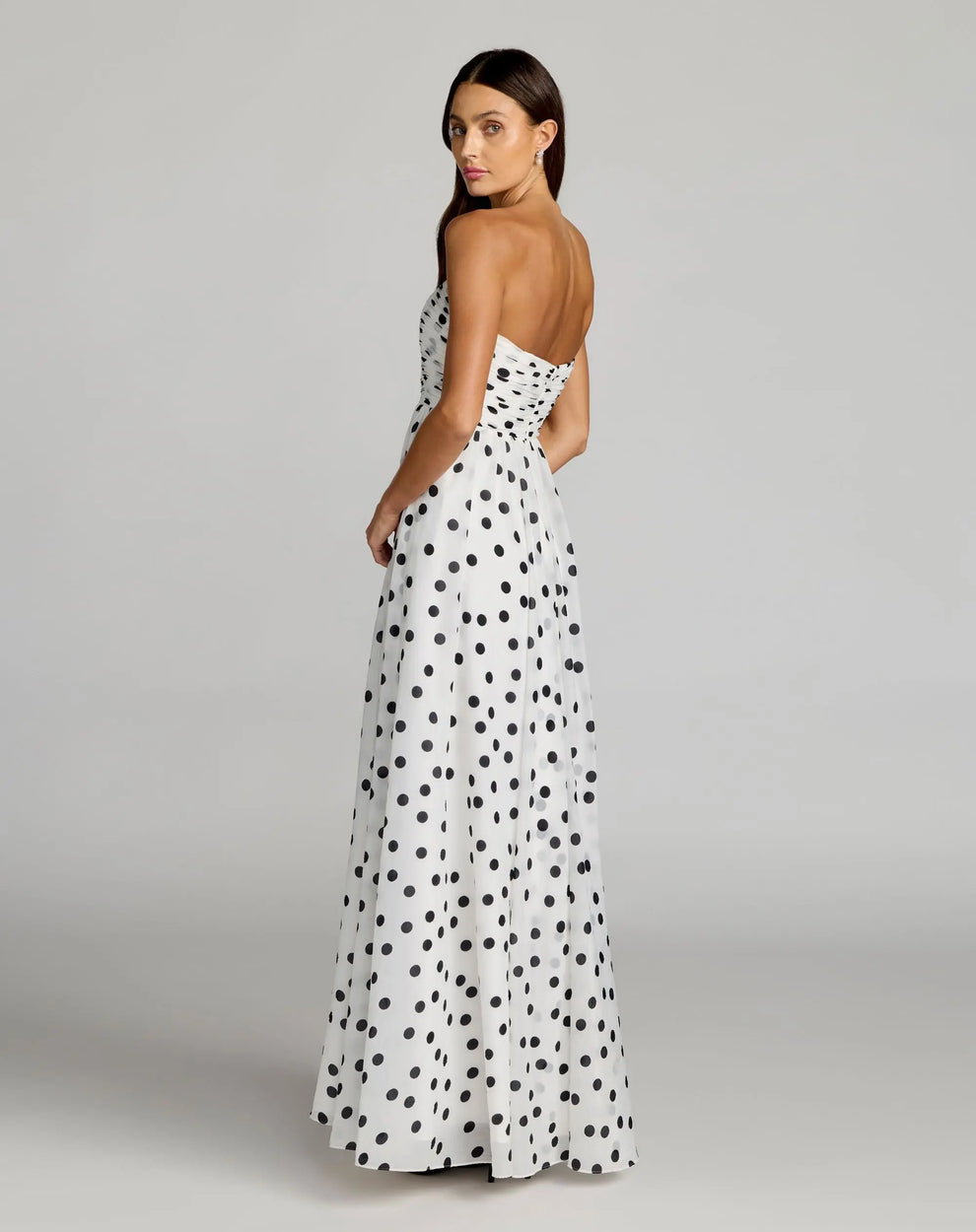 Strapless Long Polka Dot Prom Dress by Mac Duggal 56248 in Black Ivory