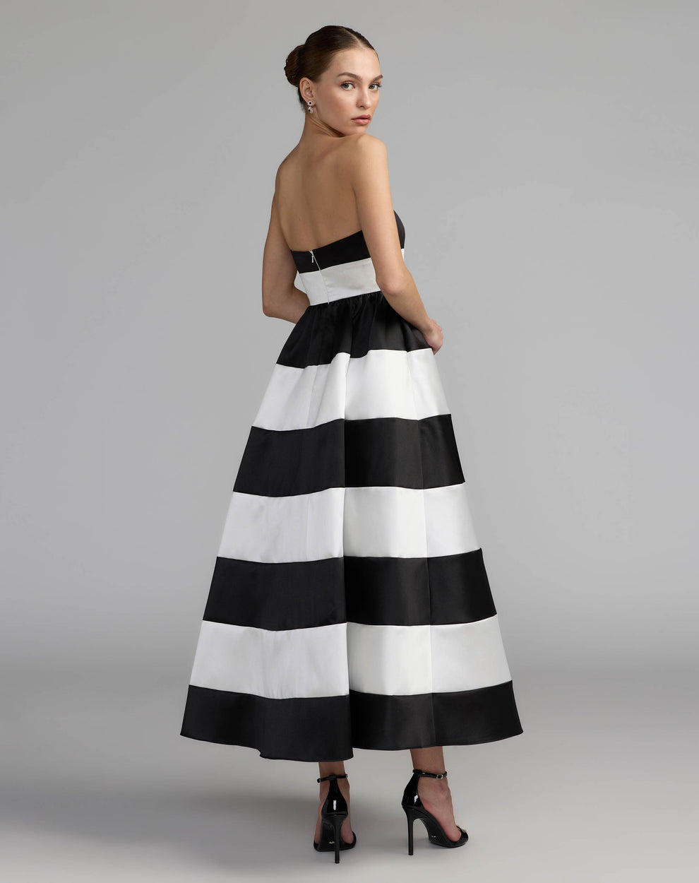 Strapless Straight Neck Tea-Length Satin Formal A-Line Mac Duggal 56281