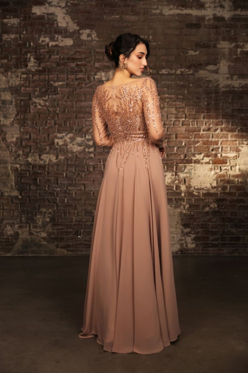 Illusion Floor-Length Chiffon Evening Gown A-Line May Queen 2161