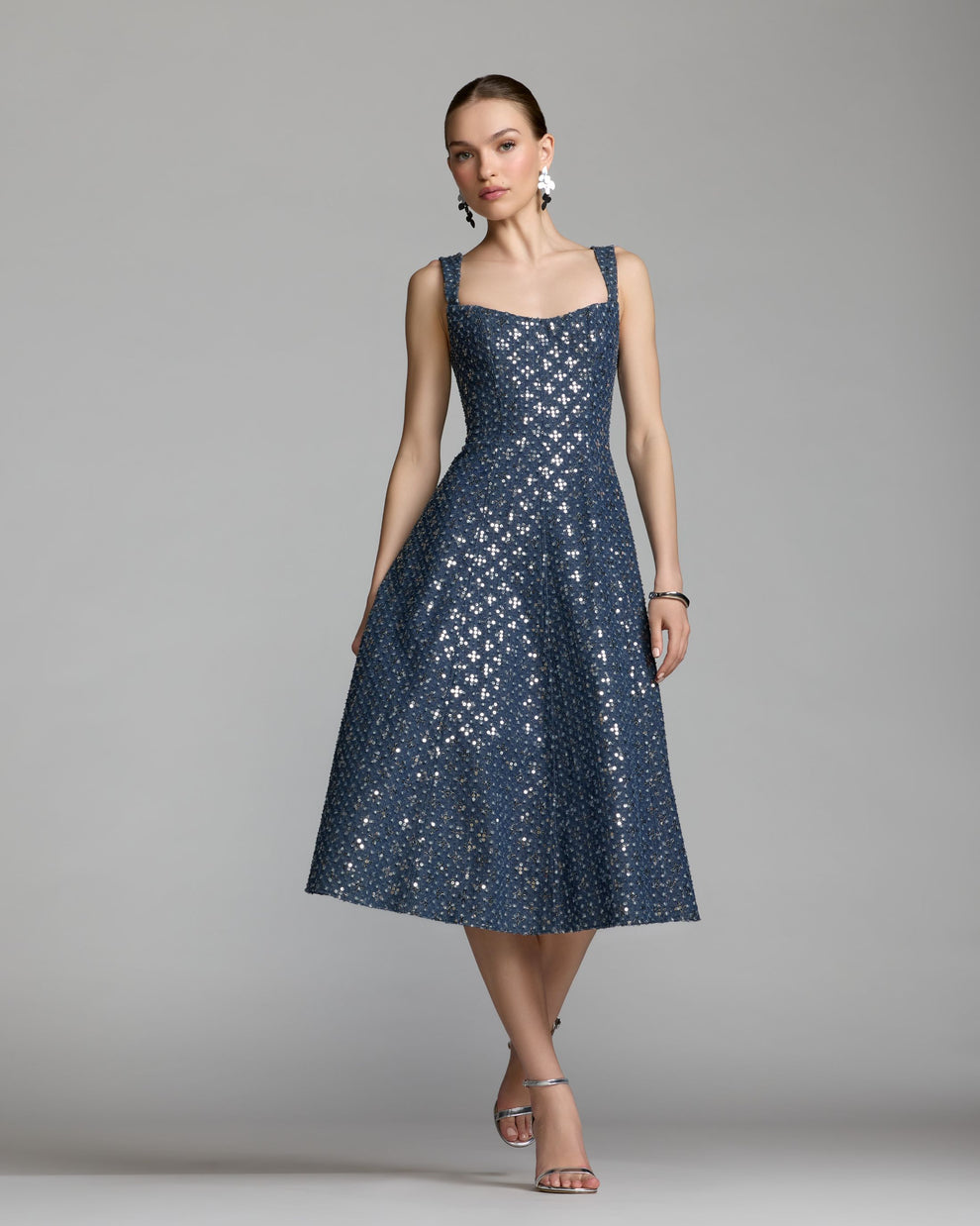 Square Tea-Length Sequin Evening A-Line Mac Duggal 56300