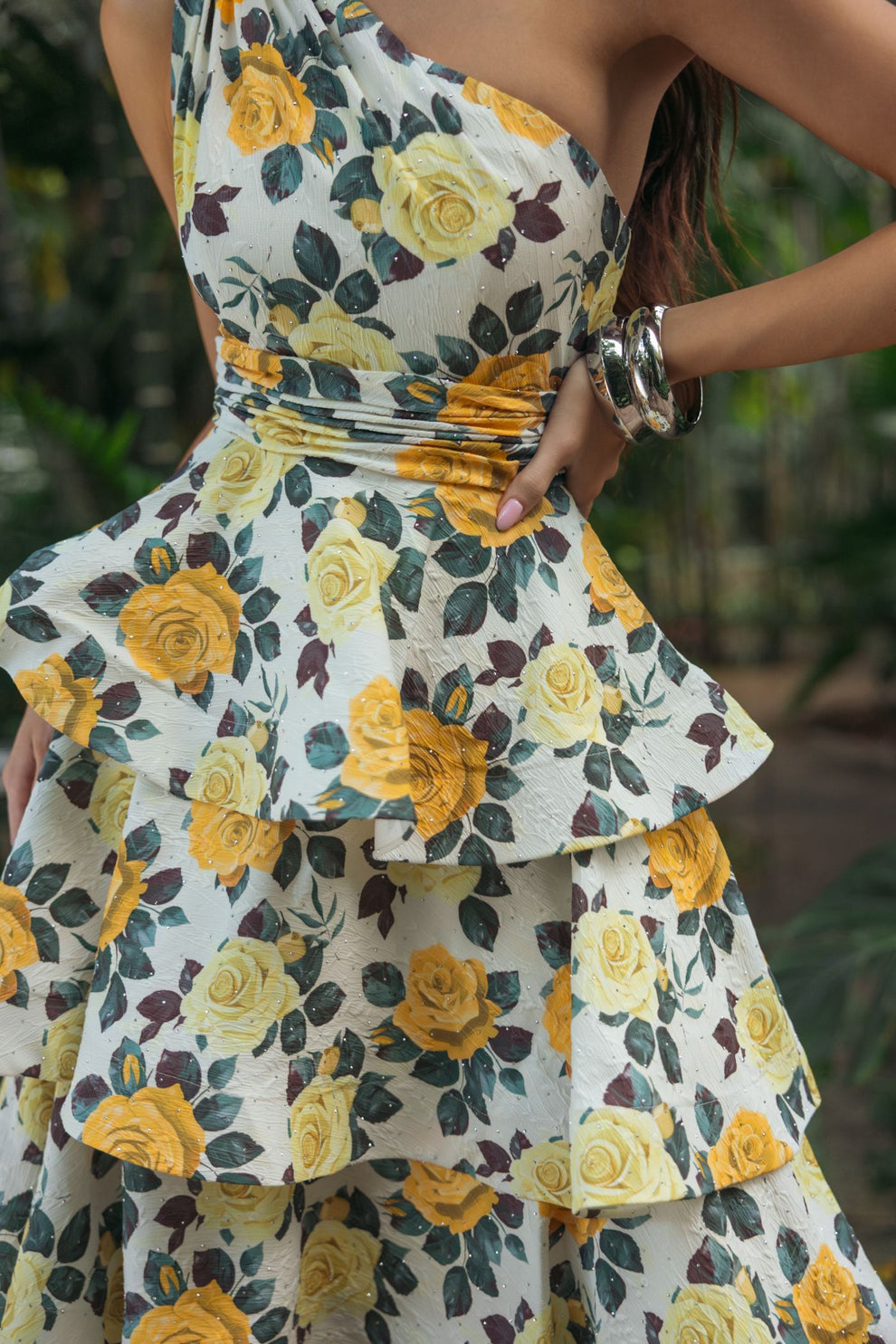 Cocktail Dresses A Line Short Floral Midi Ruffle Cocktail Dress Mac Duggal 56314 Yellow Rose