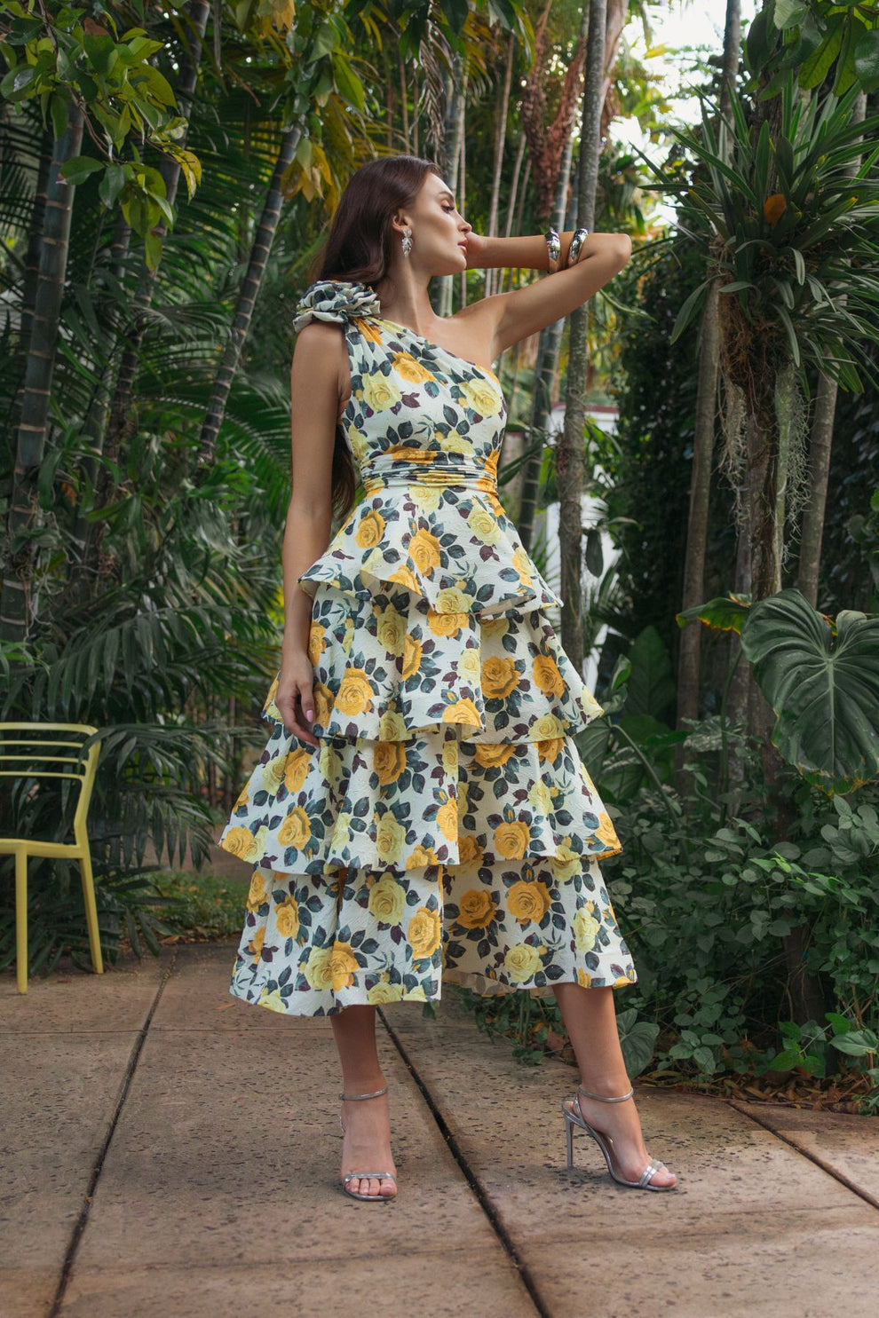 Cocktail Dresses A Line Short Floral Midi Ruffle Cocktail Dress Mac Duggal 56314 Yellow Rose