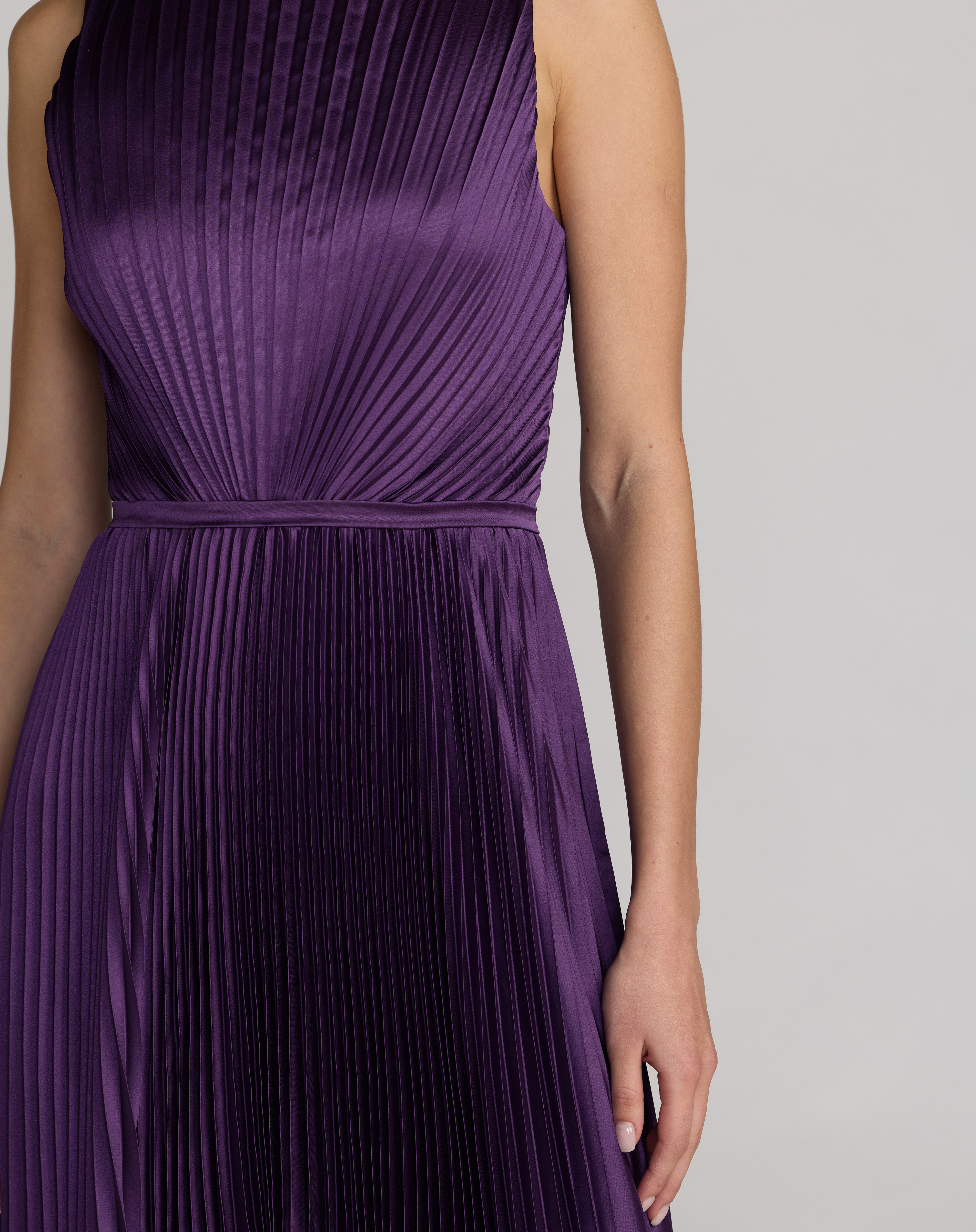 Crew/High-Neck Midi Satin Occasion A-Line Mac Duggal 56326