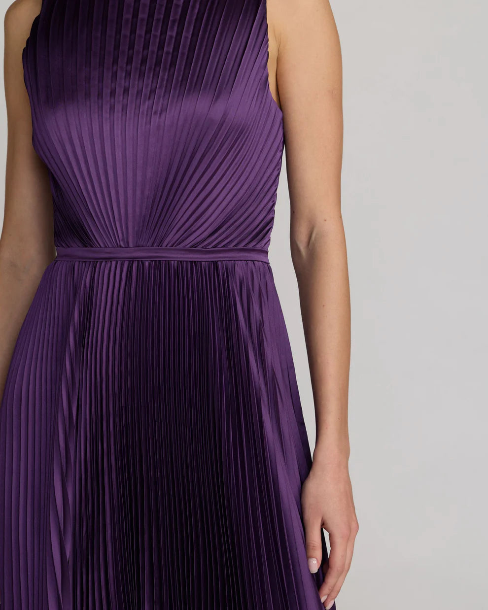Purple Bateau Midi Pleated Satin Cocktail Dress Petite Dress Mac Duggal 9956326P