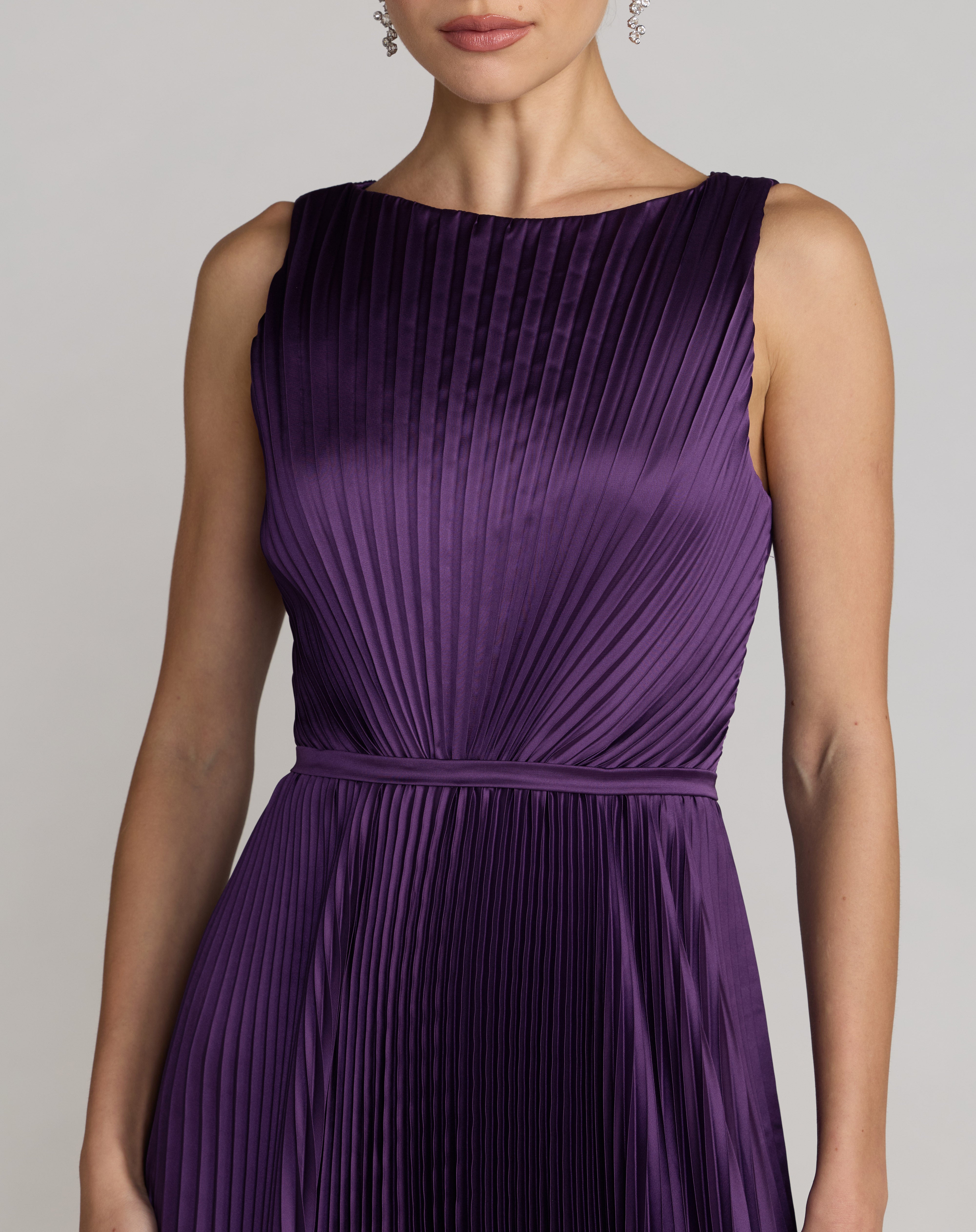 Crew/High-Neck Midi Satin Occasion A-Line Mac Duggal 56326