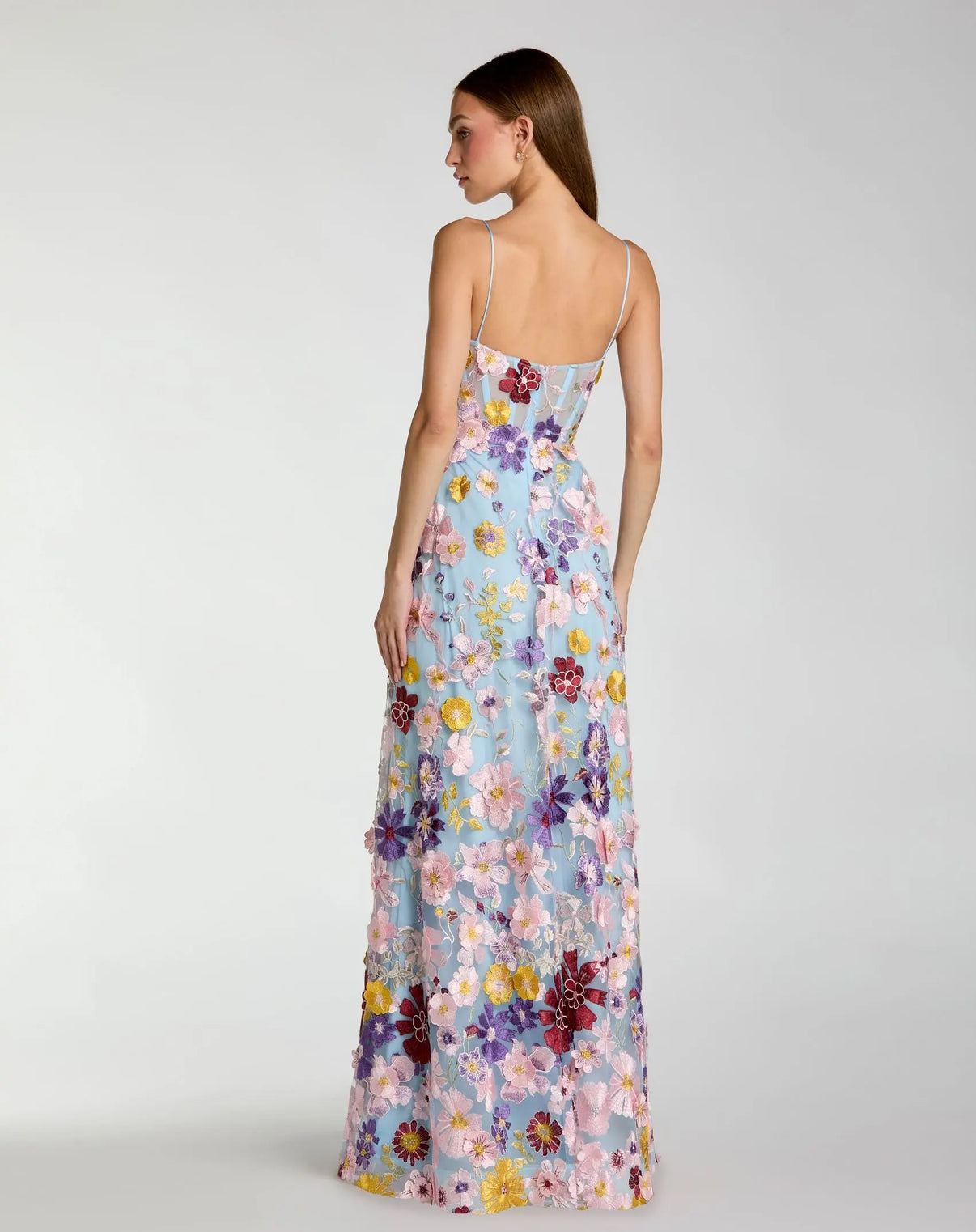 Sweetheart A-Line Floral Embroidered Prom Gown by Mac Duggal 56331 in Powder Blue Multi