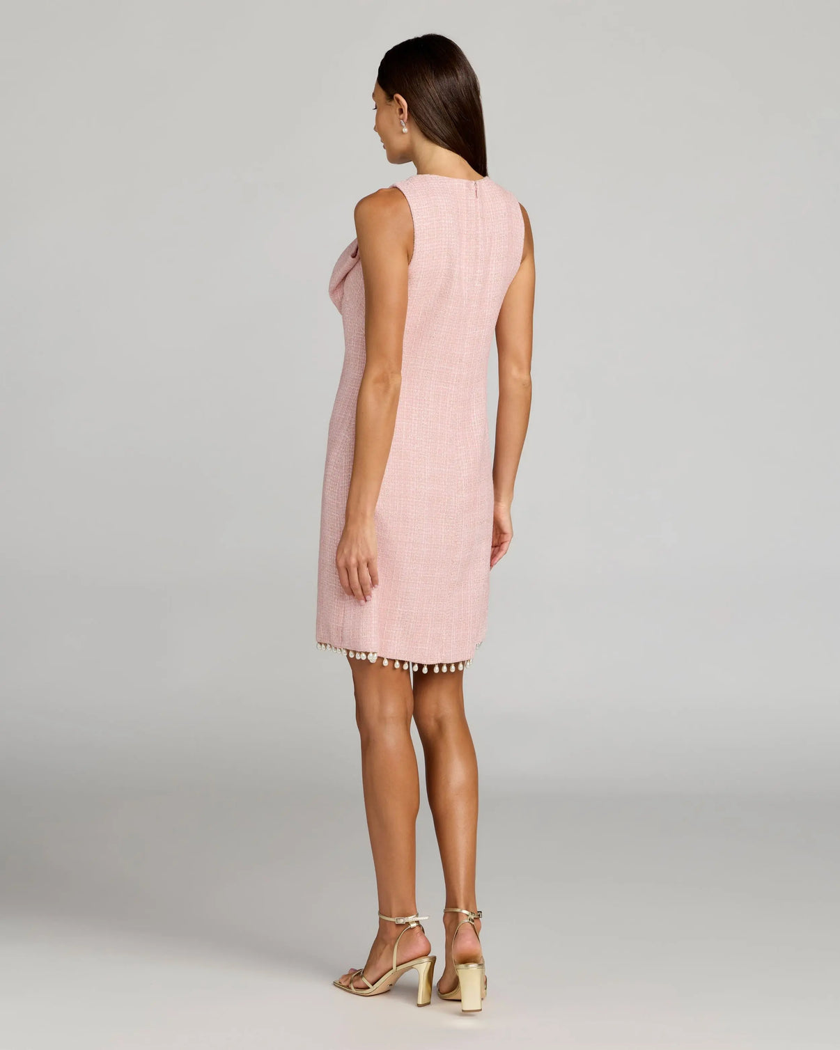 Jewel Neck Short Tweed Cocktail Dress by Mac Duggal 56370 in Blush