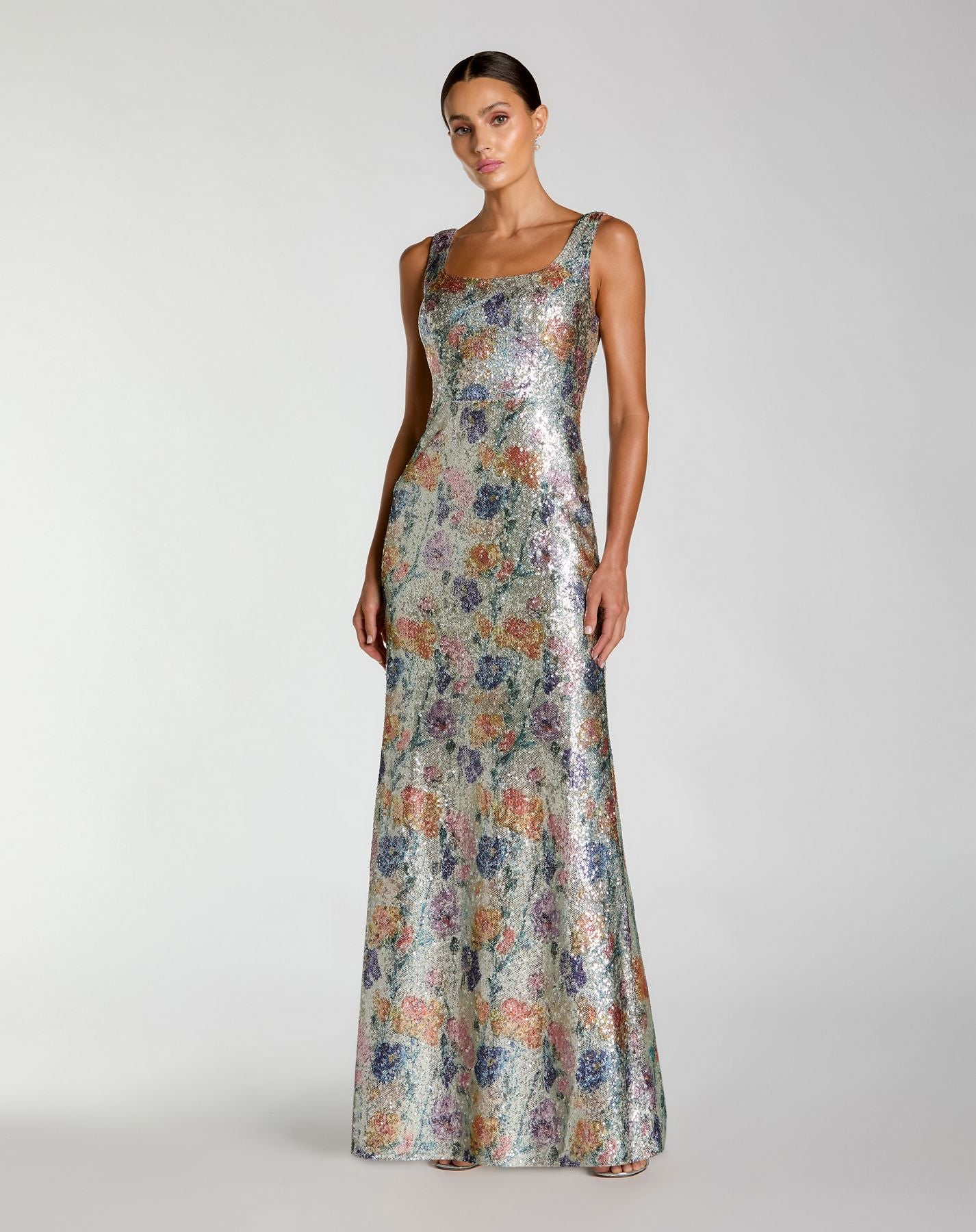 Formal Dresses Long Sequin Formal Dress - Fitted - Mac Duggal 56388 Silver Multi-Jacquard-56388-Sequin