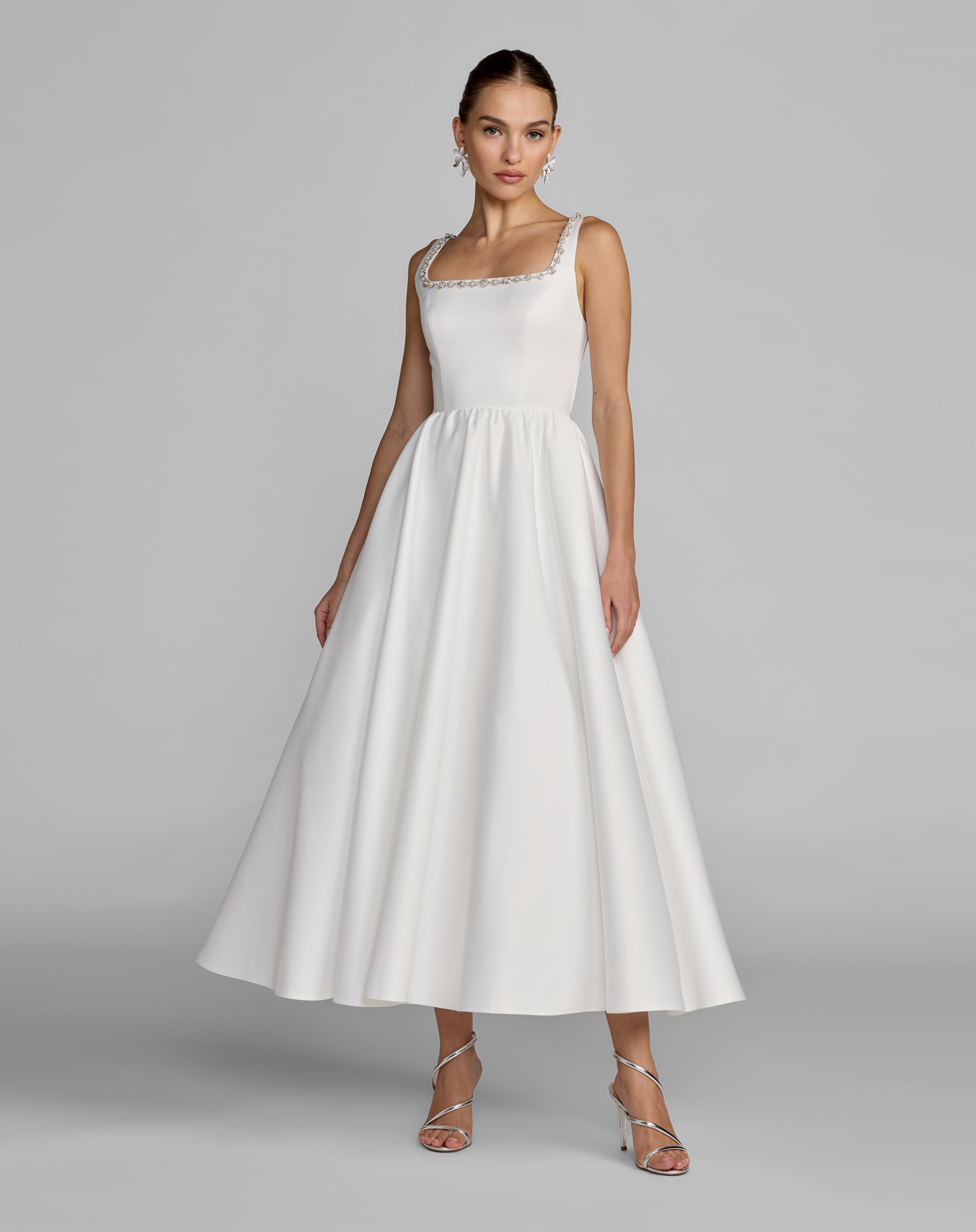 Square Tea-Length Satin Formal A-Line Mac Duggal 56417