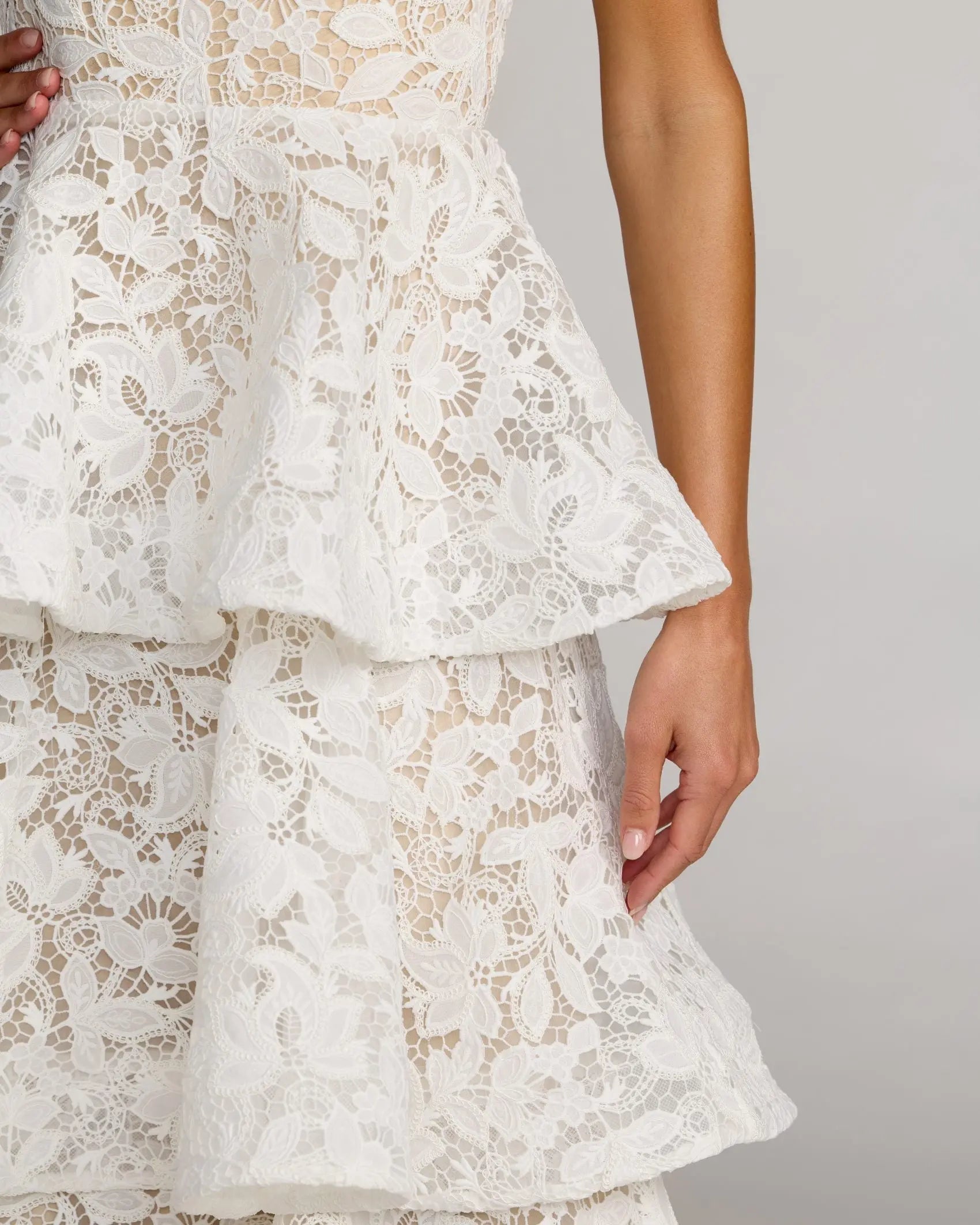 Wedding Dresses Midi Ruffle Short Lace Wedding Dress Mac Duggal 56419 Ivory