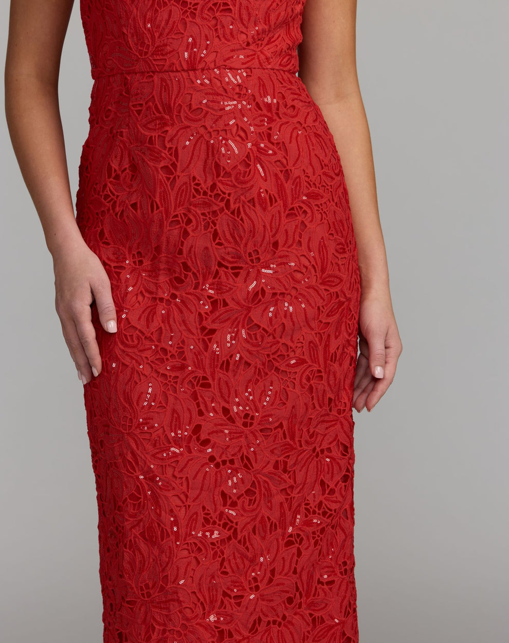 Crew/High-Neck Floor-Length Lace Formal Sheath Mac Duggal 56435