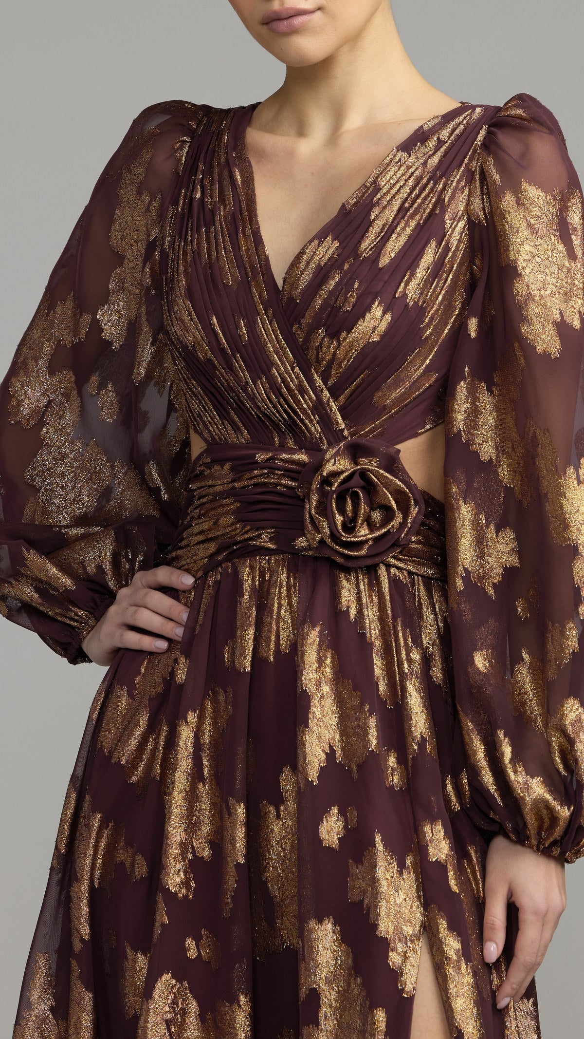 Mac Duggal style 56486 in Wine, detail view