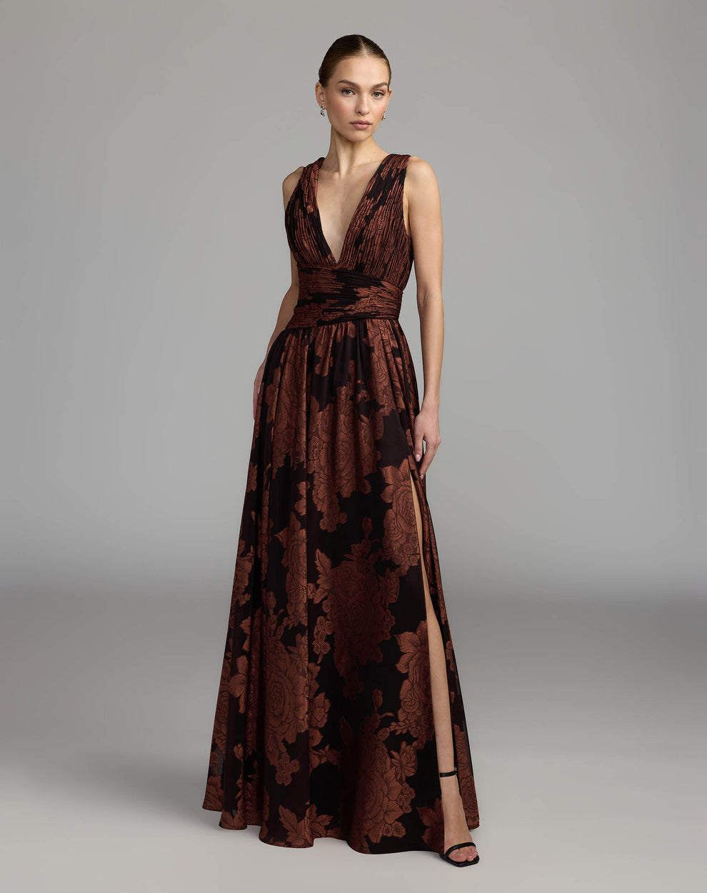 V-Neck Floor-Length Satin Prom A-Line Mac Duggal 56487
