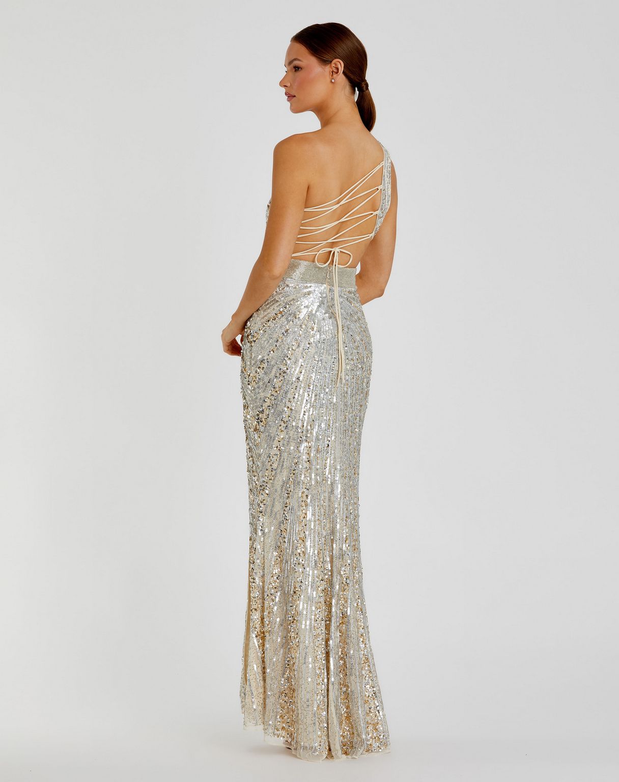 Prom Dresses Long Formal One Shoulder Prom Gown Nude Silver