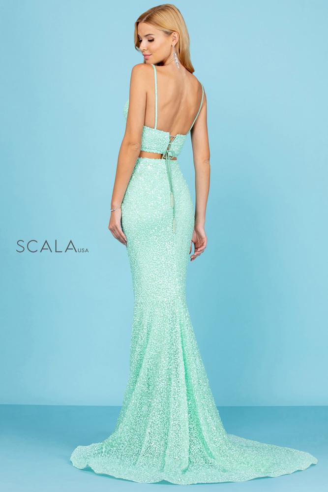 V-Neck Floor-Length Sequin Prom Dress Mermaid Scala 60283