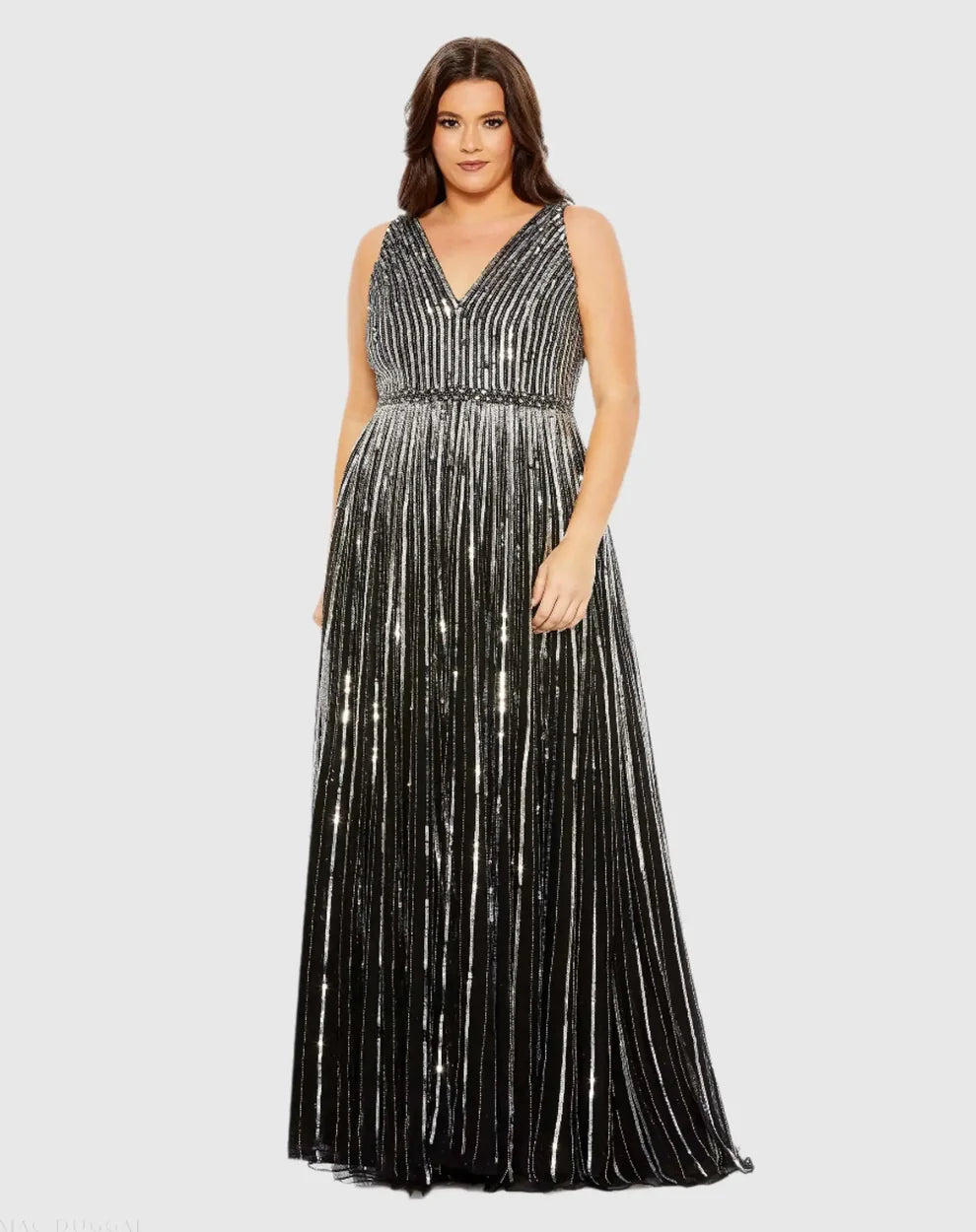 Plus Size Dresses Sequined Striped Long Formal Plus Size Dress Black Silver