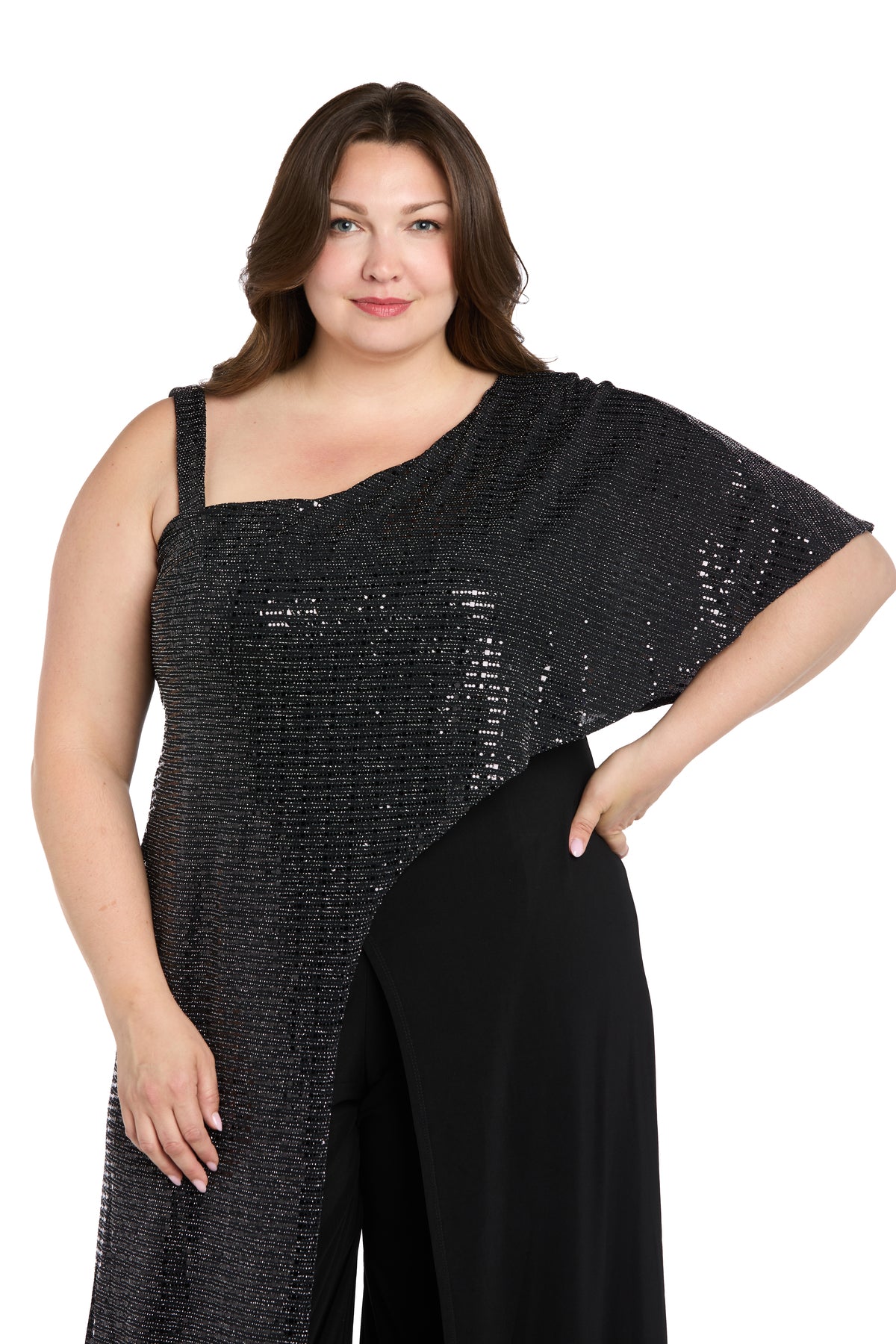 Jumpsuit Metallic Long A Line Formal Plus Size Jumpsuit Black/Black