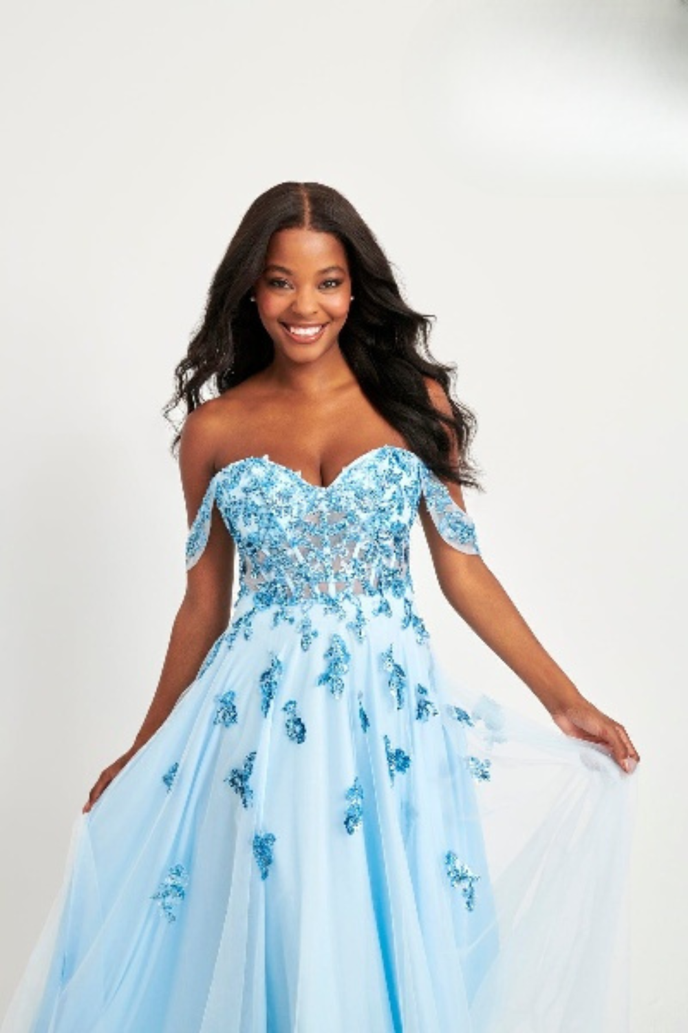 Prom Dresses A Line Long Sequin Lace Formal Prom Dress Ice Blue
