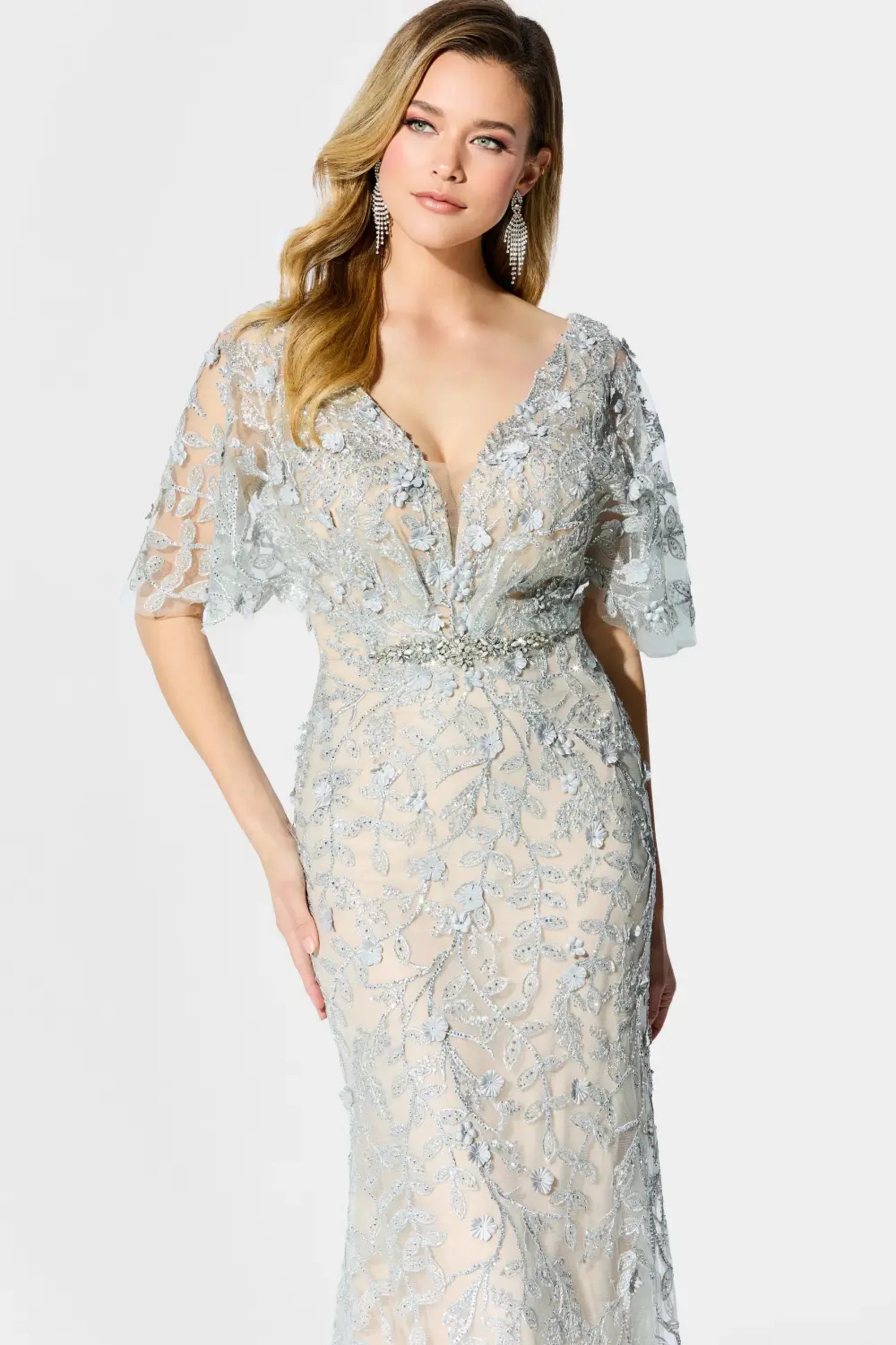 Mother of the Bride Dresses Long Mother of the Bride Lace Evening Dress Silver Nude